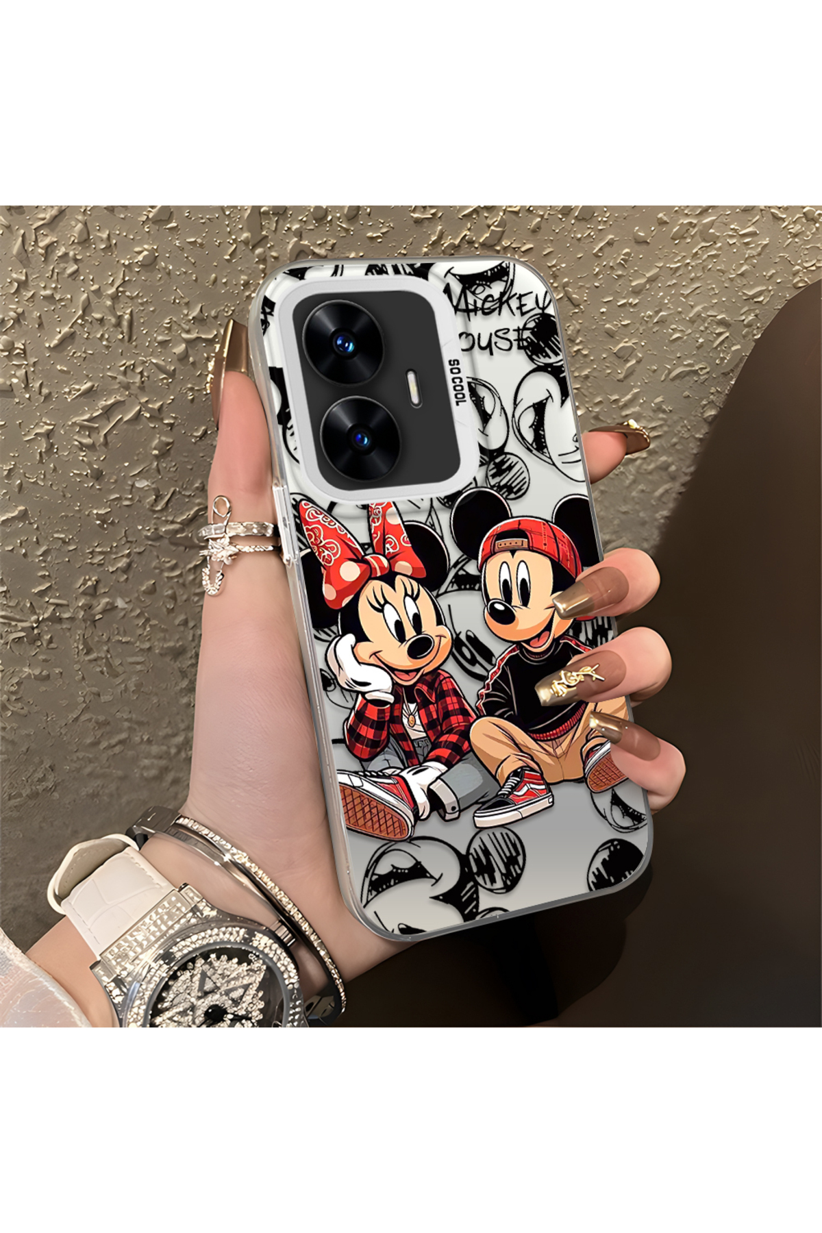 Realme C55 Compatible Silicone Edge Hard Back Anti Fall Case Classic Mickey Mouse