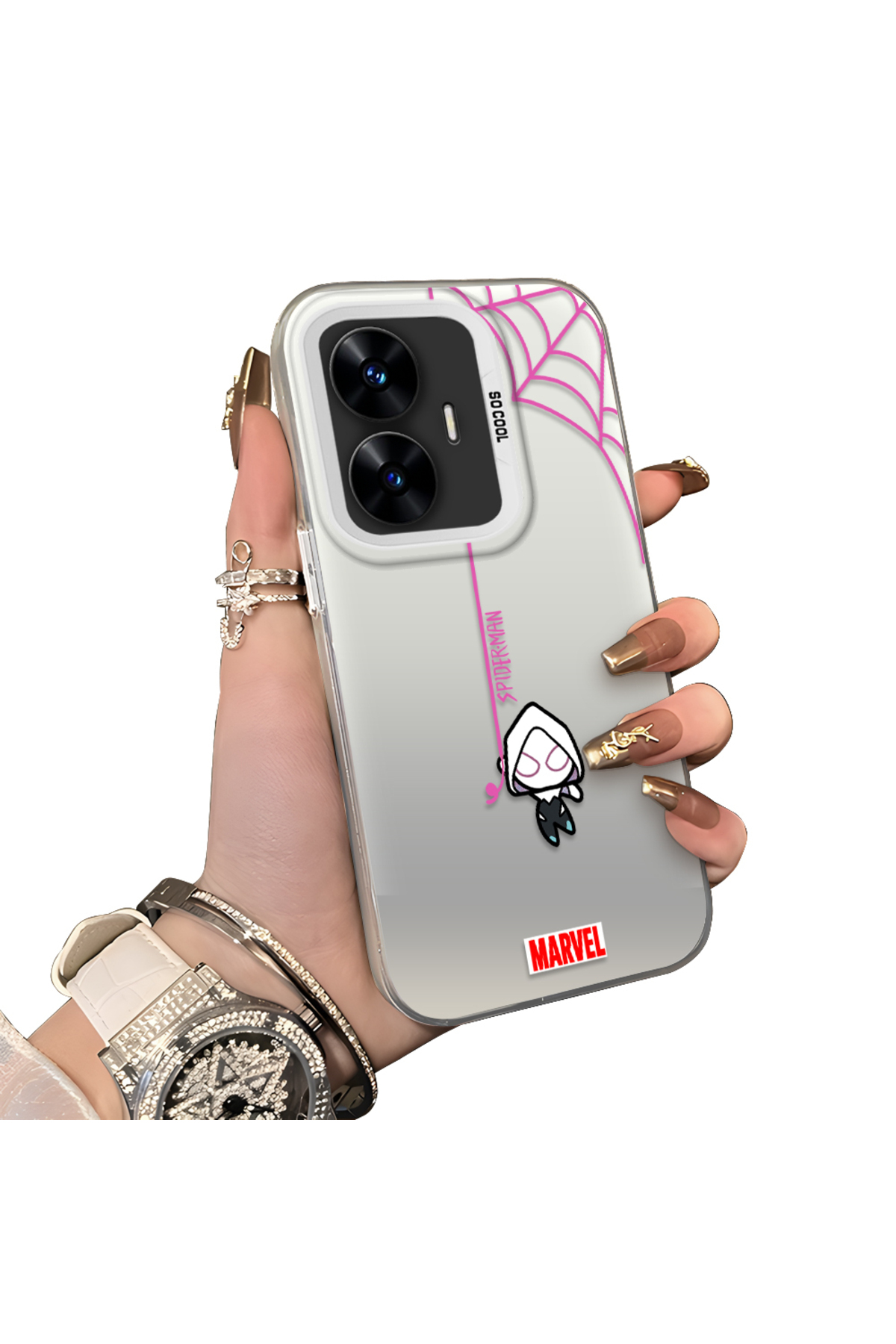 Realme C55 Compatible Silicone Edge Hard Rear Anti Fall Pouch Spiderman