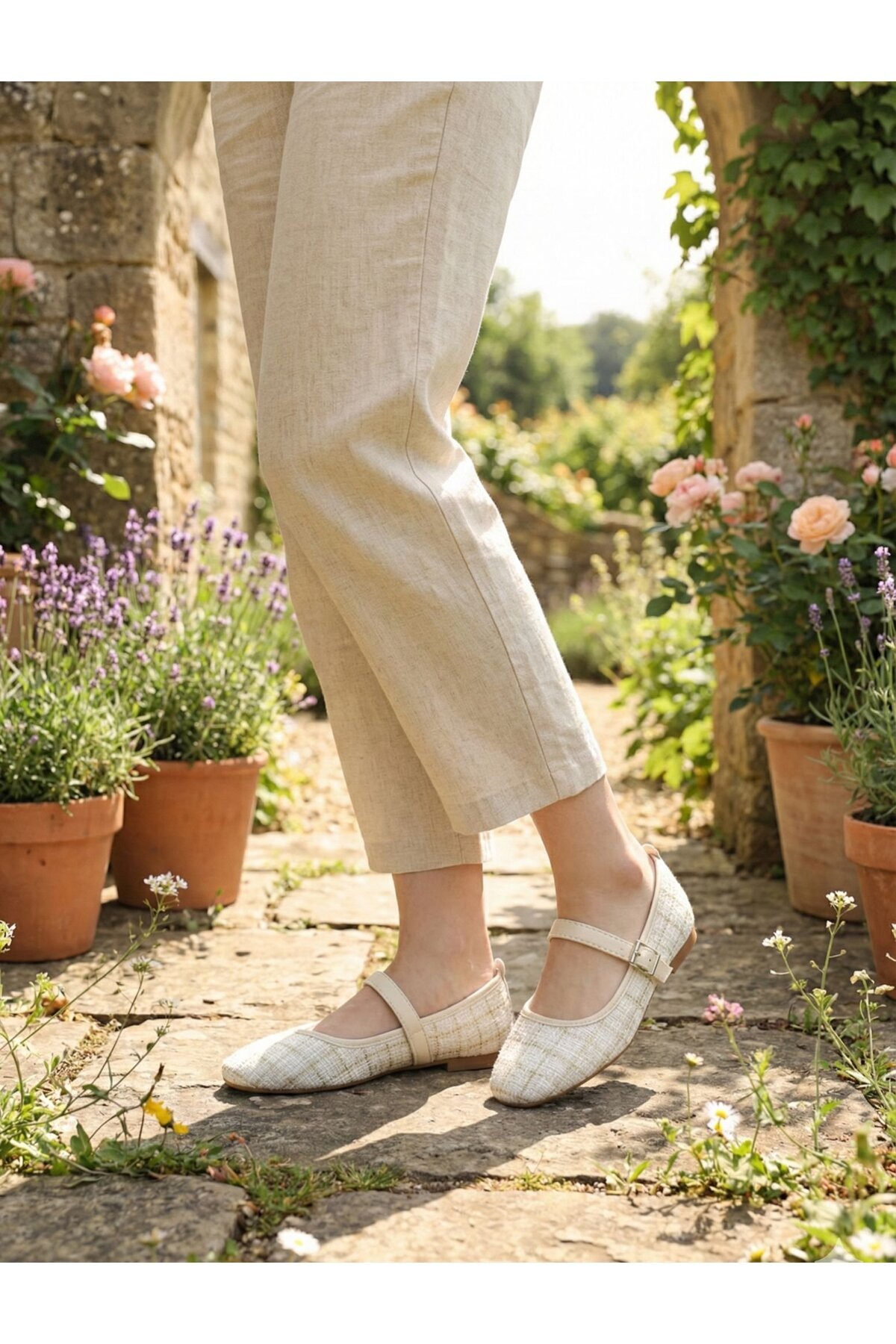 Slipcat  Tüvit Kumaş Mary Jane Babet Şık Tokalı Ortopedik Taban Günlük Ayakkabı - Görsel 3