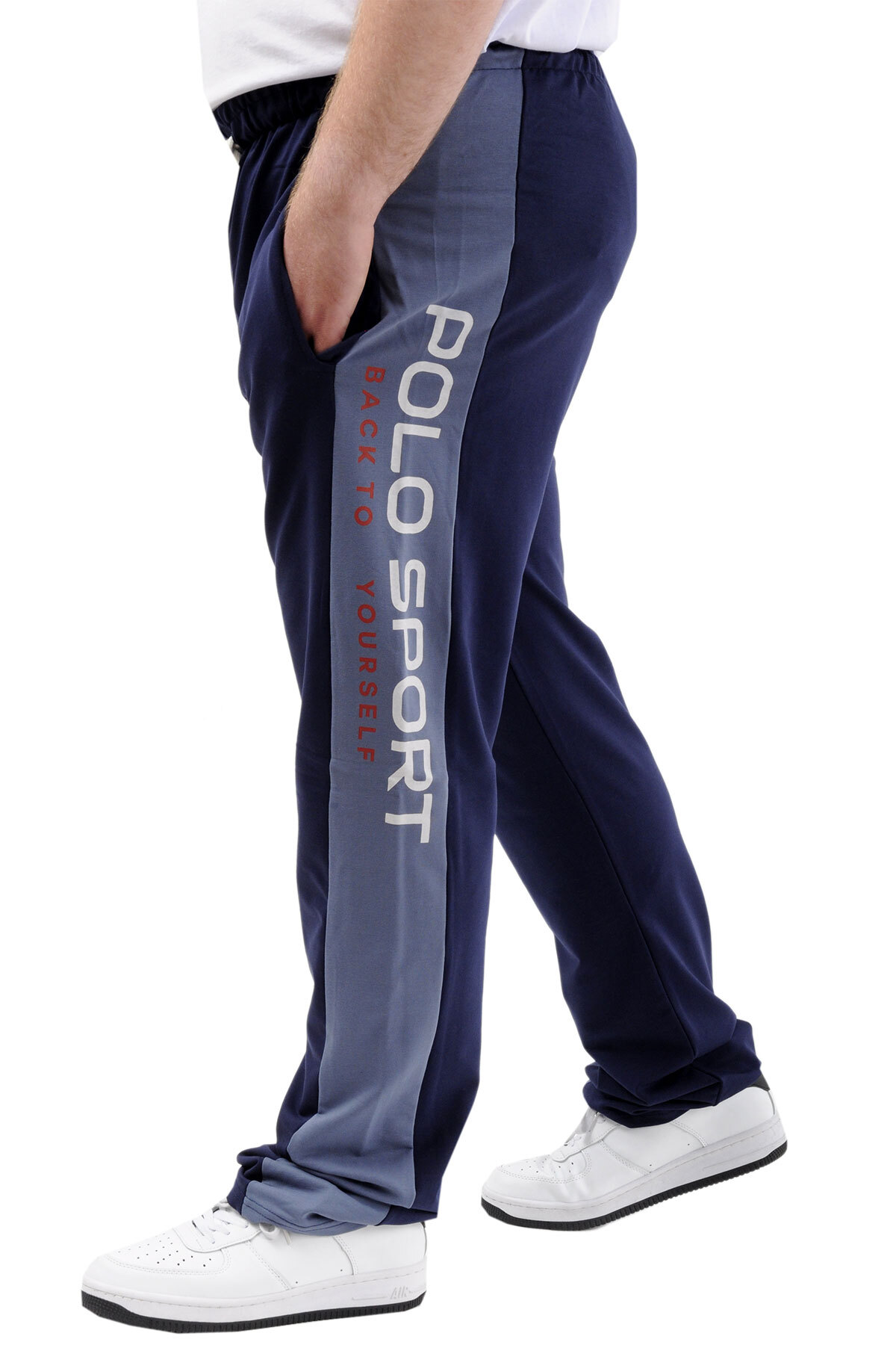 ModeXL Mode XL Büyük Beden Erkek Eşofman Altı Cepli Baskılı SPORT 24516 İndigo görsel 3