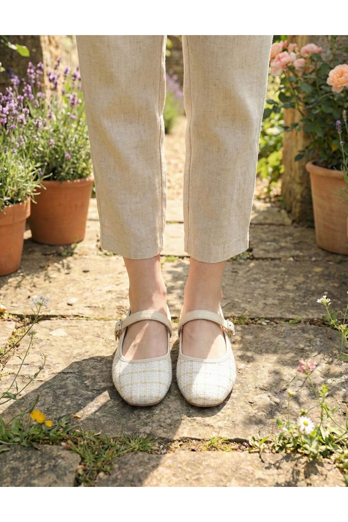 Slipcat  Tüvit Kumaş Mary Jane Babet Şık Tokalı Ortopedik Taban Günlük Ayakkabı - Görsel 4