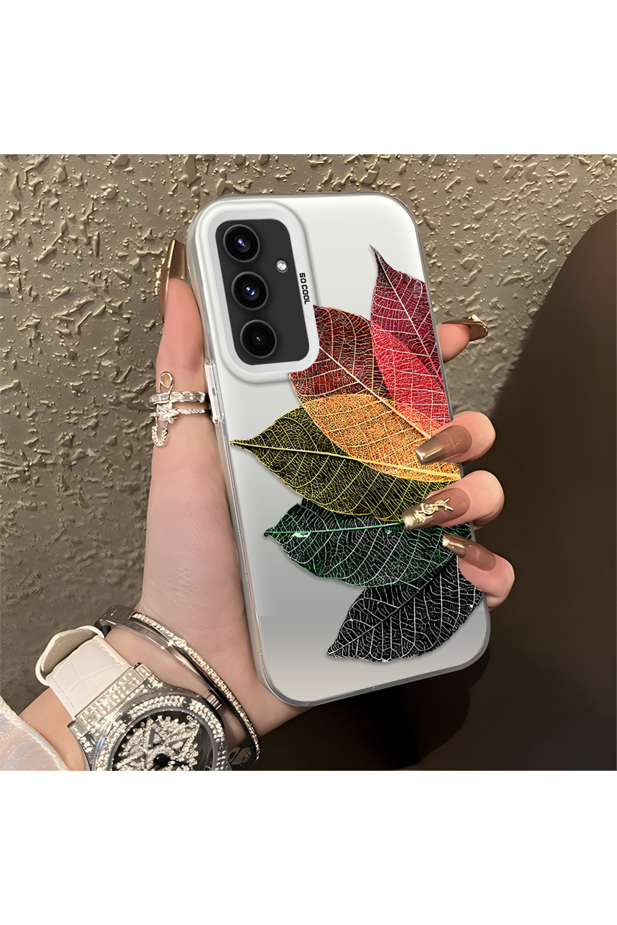 Samsung Galaxy A54 Compatible Silicone Edge Acrylic Back Color Leaf Protective Case