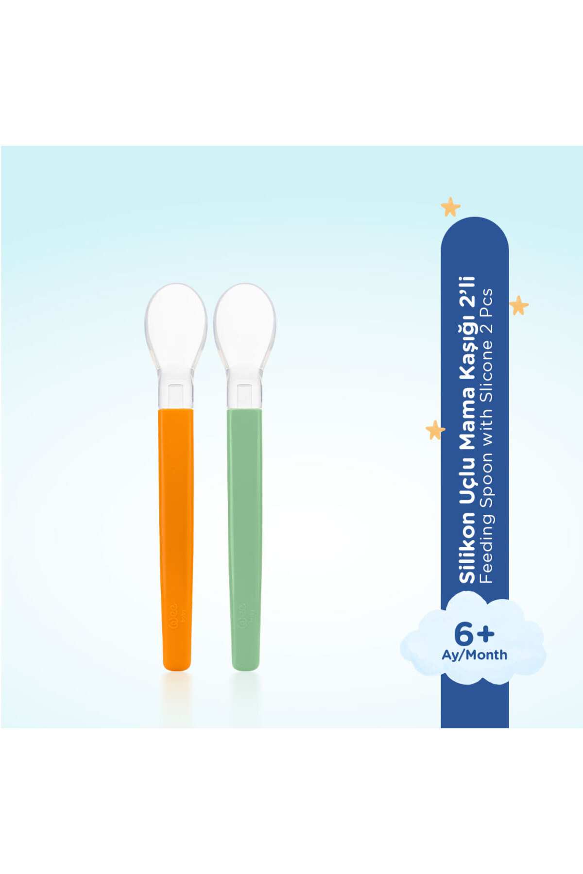 Wee Baby Silikon Uçlu 2'li Mama Kaşığı - YEŞİL- TURUNCU fotoğrafı 2 (önizleme)