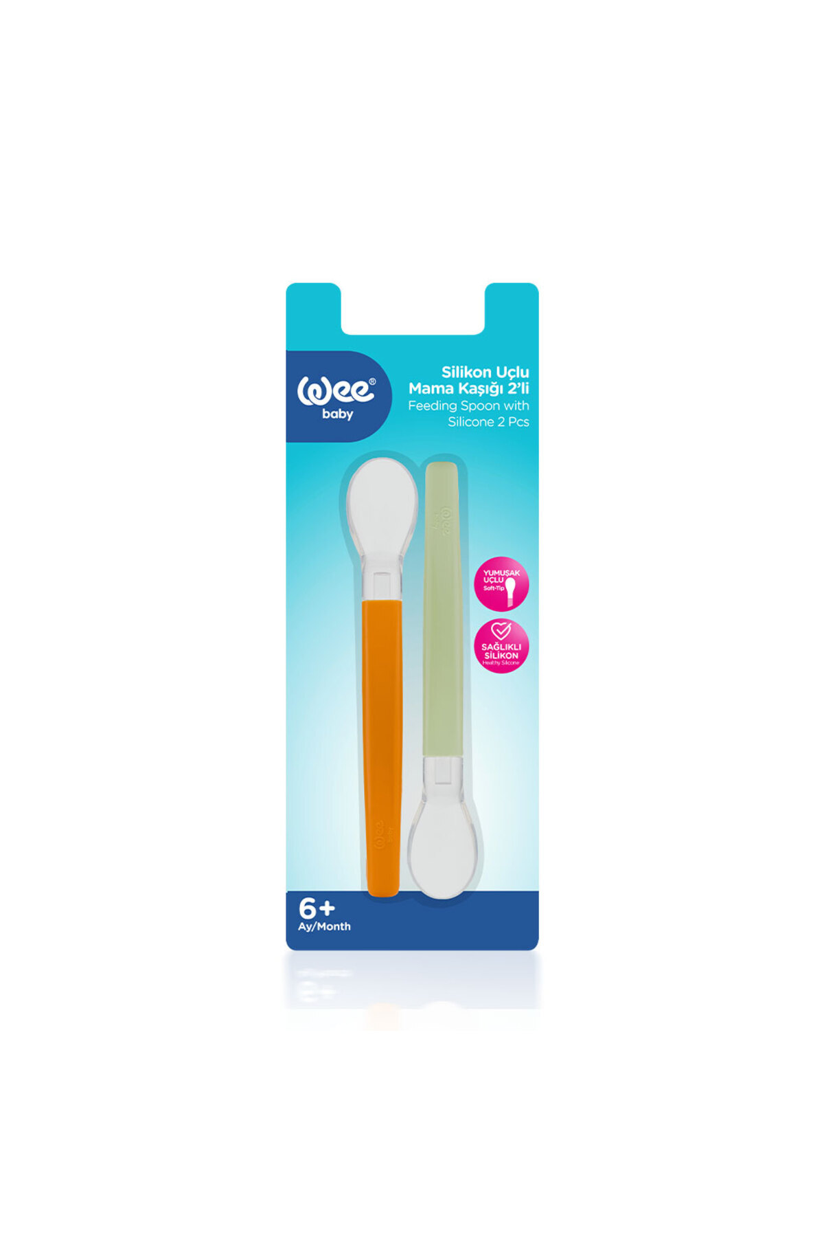 Wee Baby Silikon Uçlu 2'li Mama Kaşığı - YEŞİL- TURUNCU fotoğrafı 4 (önizleme)
