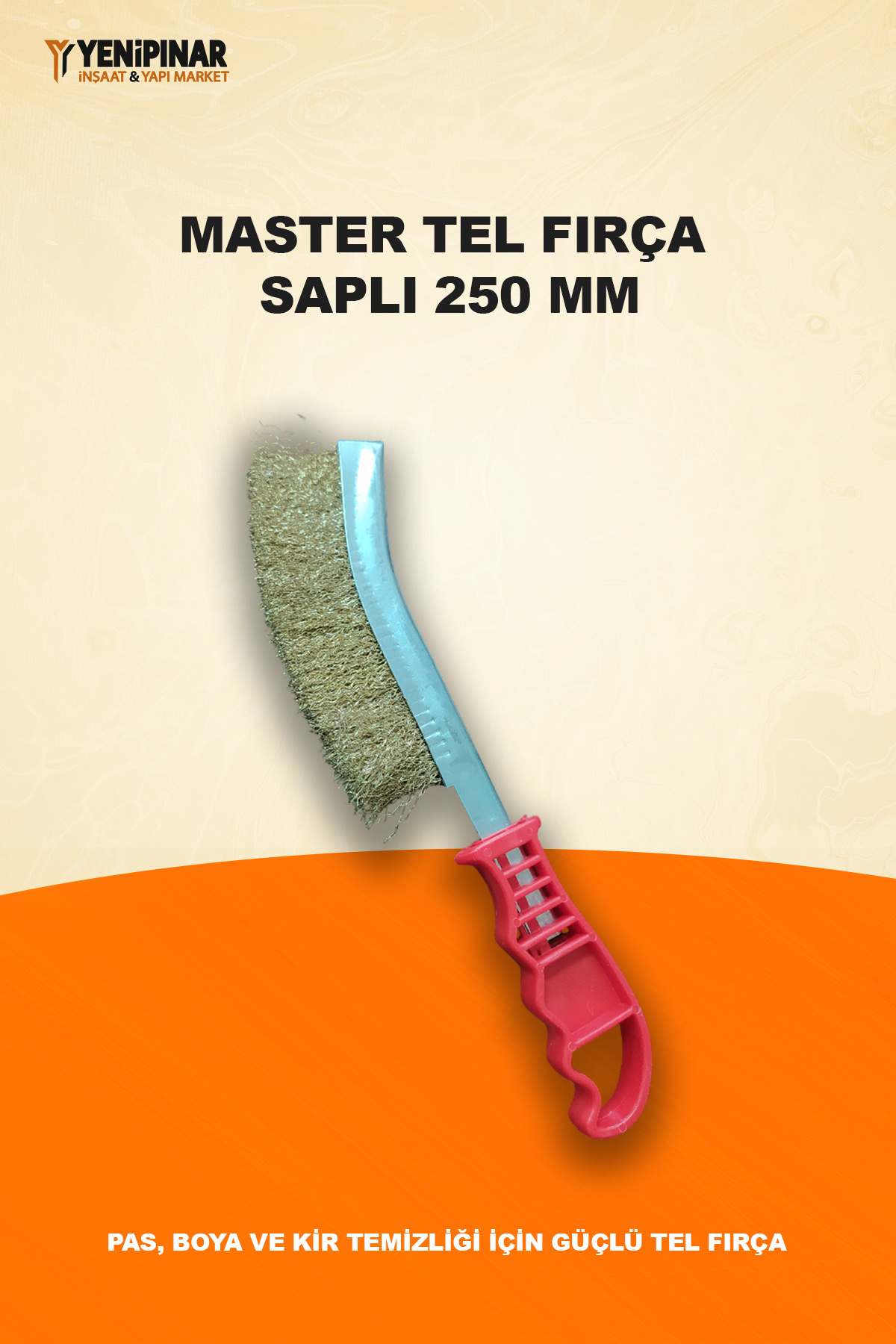 Master Tel Fırça Saplı 250 mm | Pas, Boya ve Kir Temizliği İçin Güçlü Tel Fırça