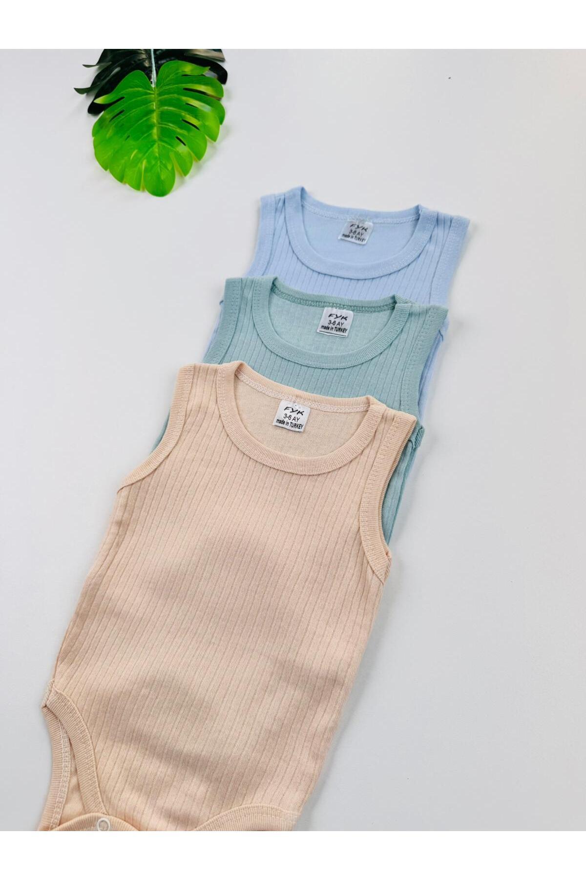 EFU BABY 3lü Unisex Fitilli Askılı Bebek Atlet Body Zıbın fotoğrafı 3 (önizleme)