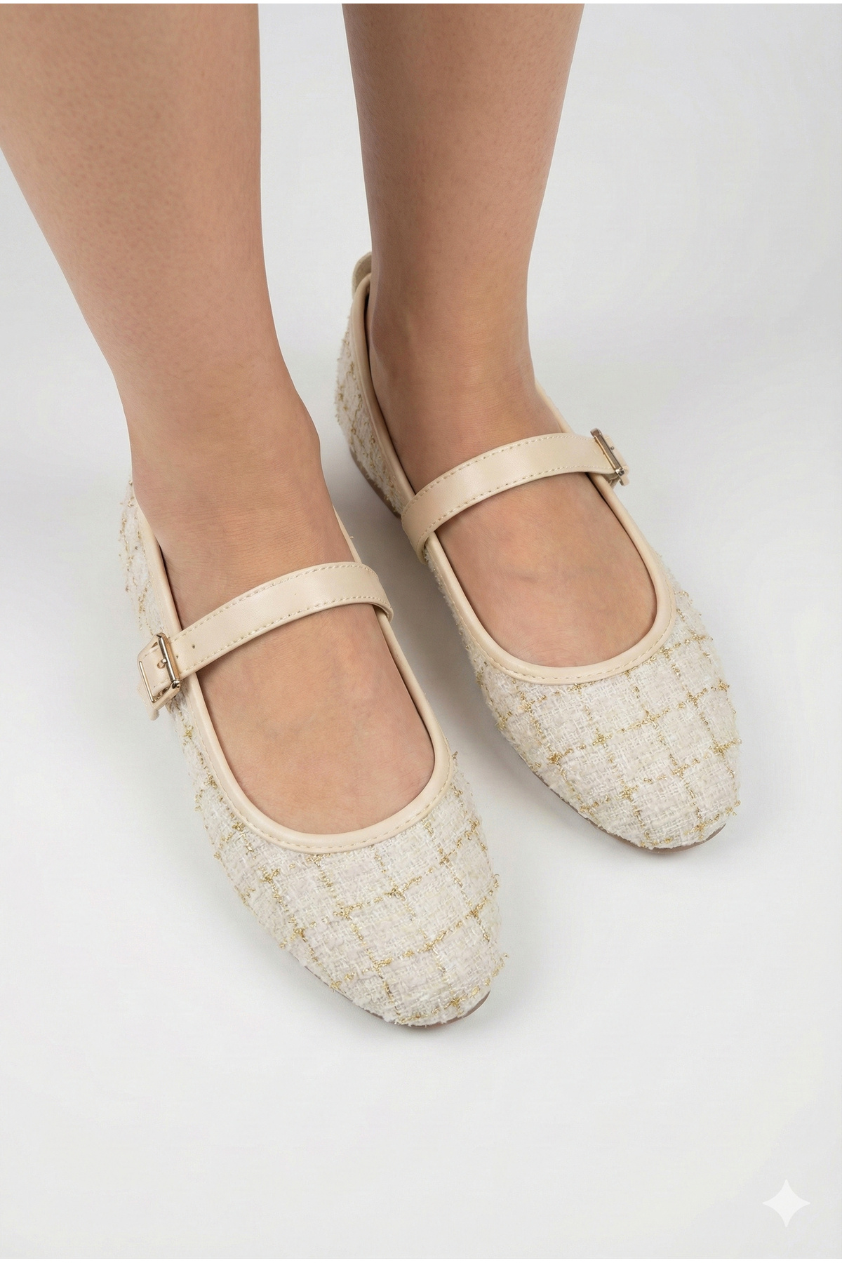 StWenn Tüvit Kumaş Mary Jane Babet Şık Tokalı Ortopedik Taban Günlük Ayakkabı