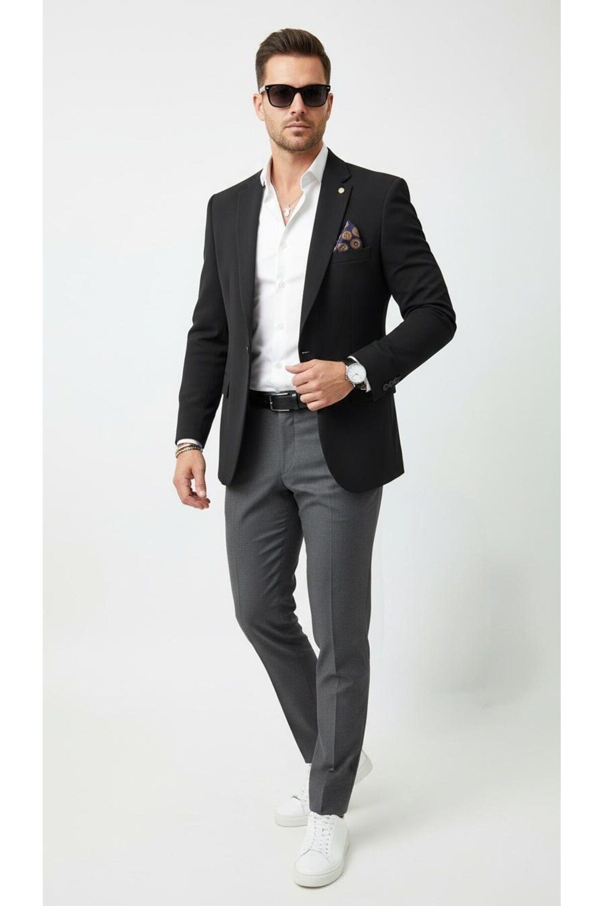 Plus Scorpion  Erkek Lacivert Mono Yaka Likralı Blazer Ceket – Esnek Konfor Kumaş, Tek Düğmeli Slim Fit - Görsel 2