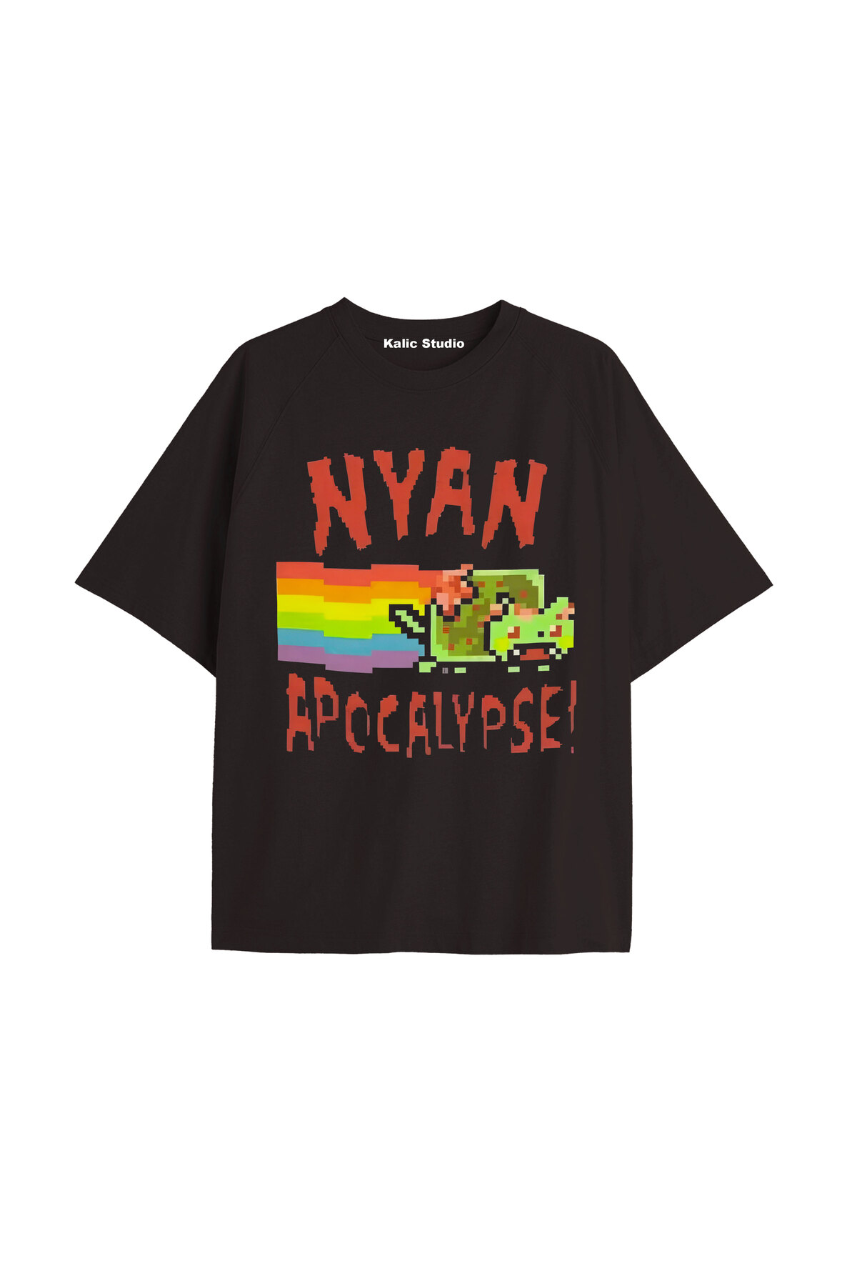 Kalic Studio Nyan Nyan cat oversize unisex t-shirt siyah