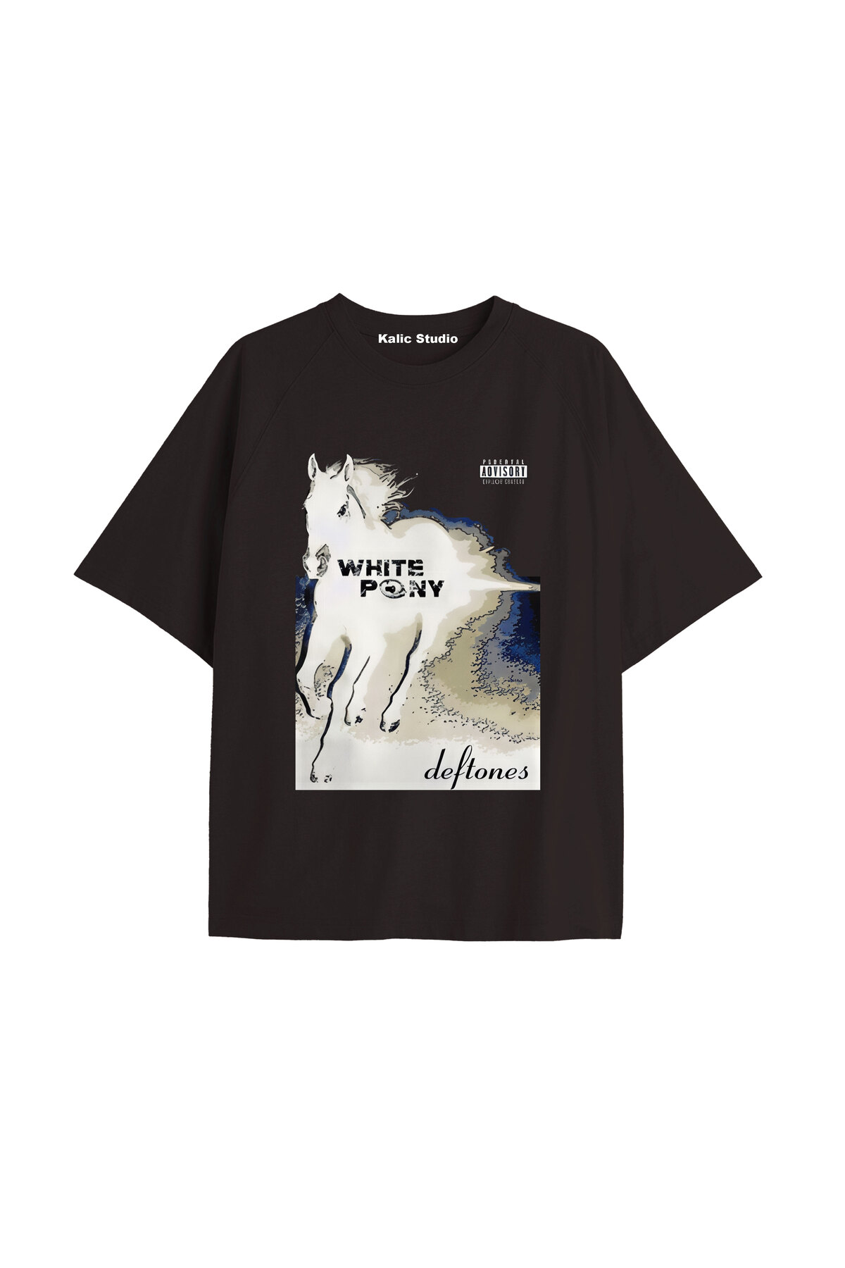 Kalic Studio deftones whıte pony oversize t-shirt siyah