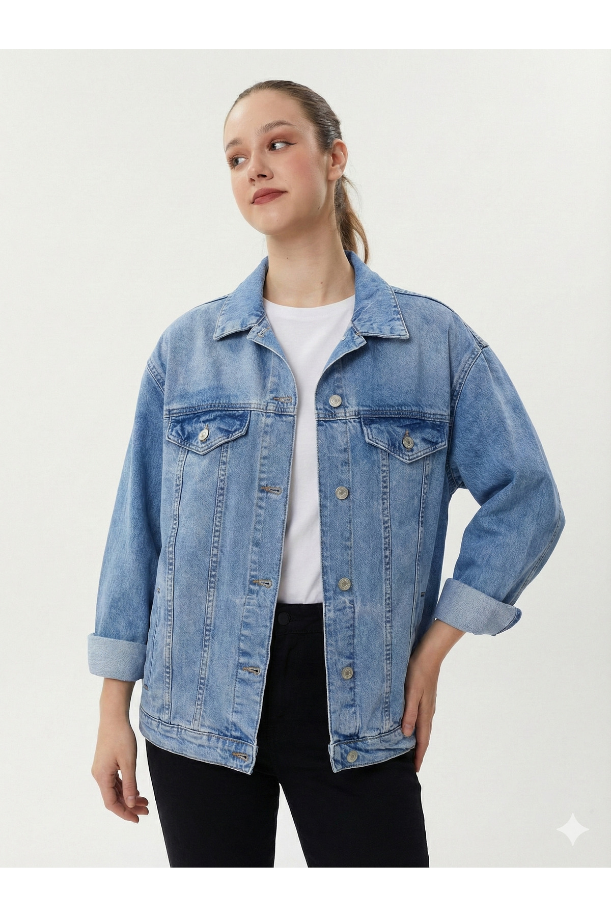 Twister Jeans  BC J68-01 Dark Blue Oversize Kadın Kot Ceket Açık Mavi - Görsel 2