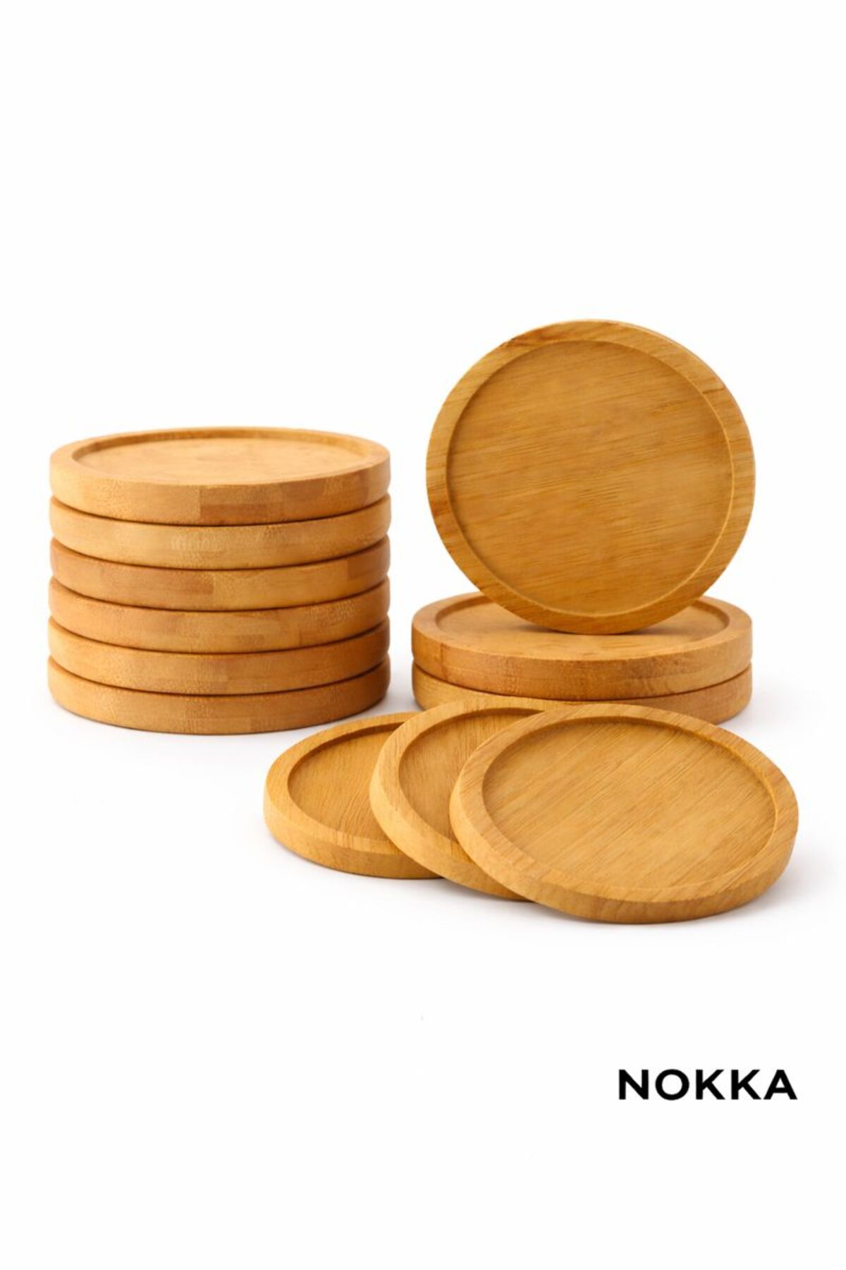 NOKKA 6 Adet Düz Model Yuvarlak Bambu Altlık, Fincan Tabağı, Bardak Altlığı 10 cm