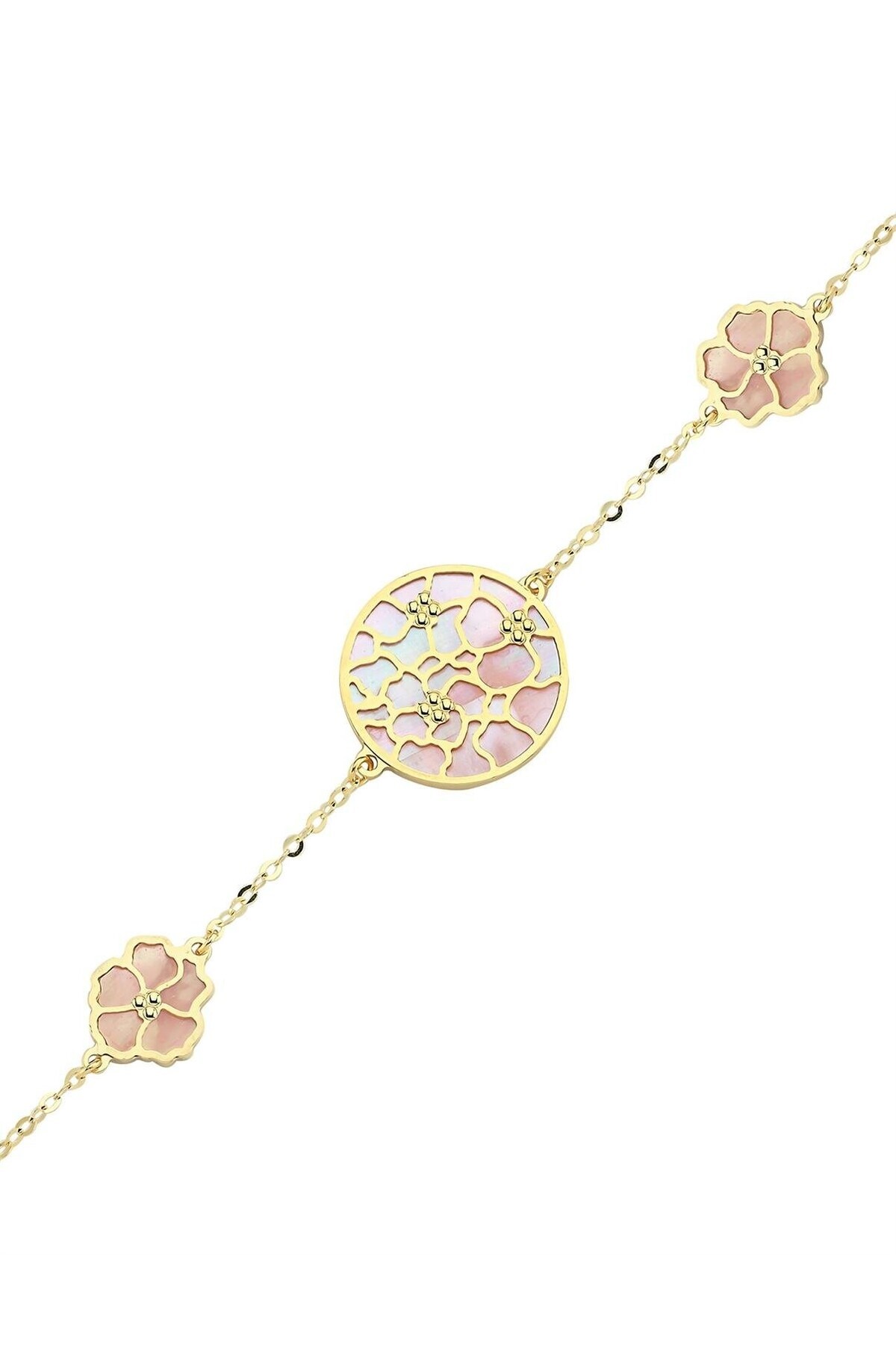 PIRLANT Çift Taraflı Pembe Beyaz Sedefli Altın Bileklik