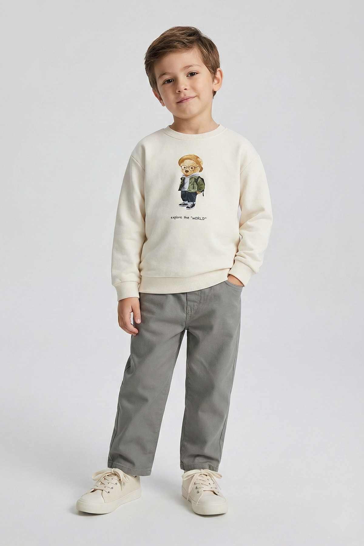 Boys Elastic Waist Comfortable Fit Gabardine Trousers