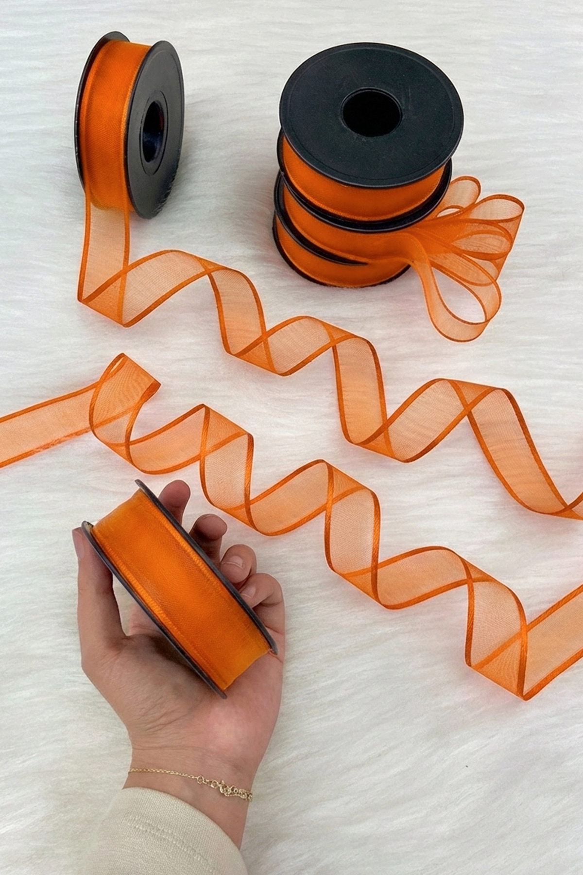 Orange Chiffon Ribbon 2.5 cm 20 mt, Bride, Groom, Bundle, Engagement, Dowry, Special Day, Gift, Decoration