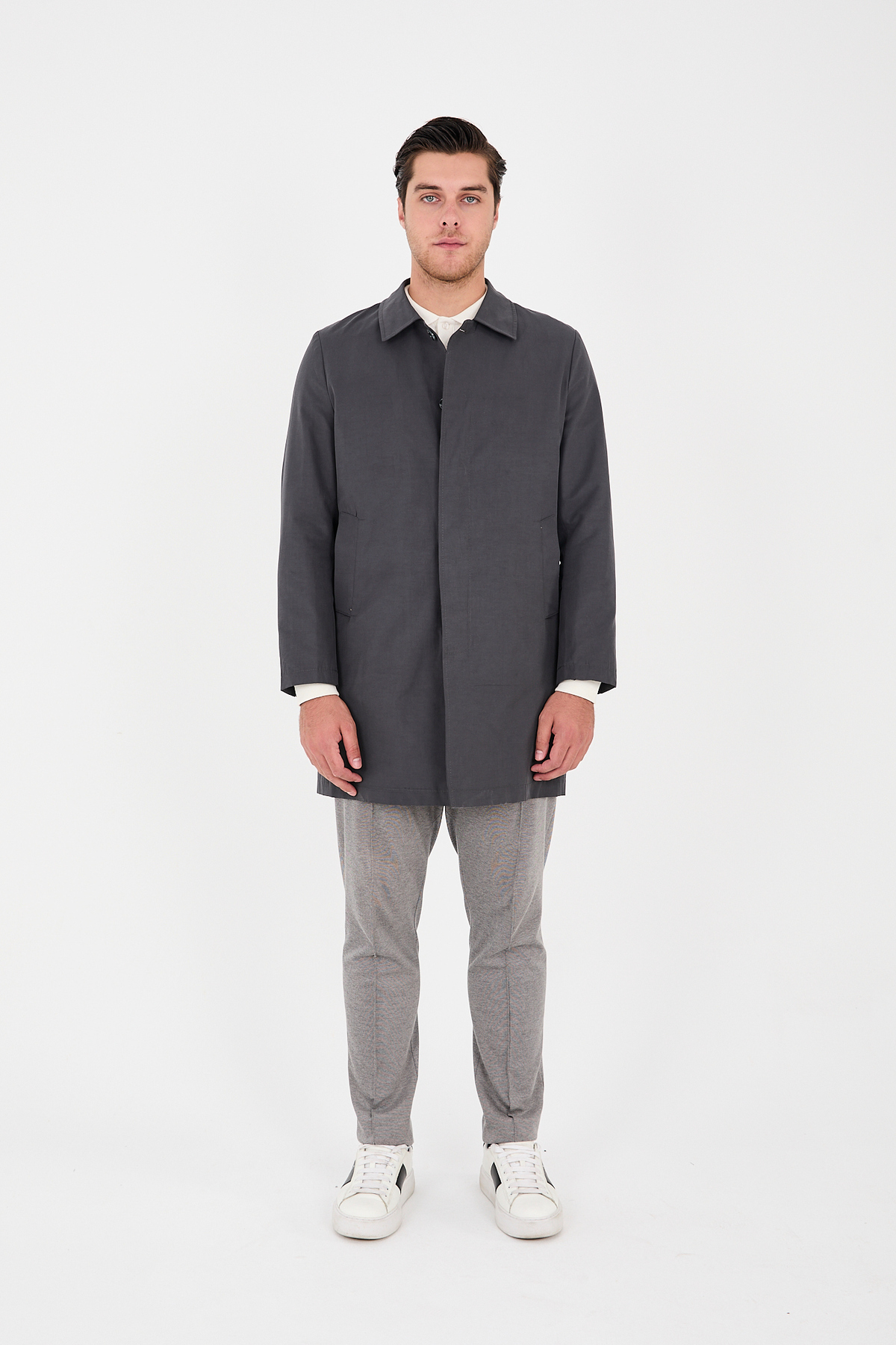 Frappoli  Madrid Erkek Antrasit Bebe Yaka Baharlık Ceket-Trençkot - Görsel 5