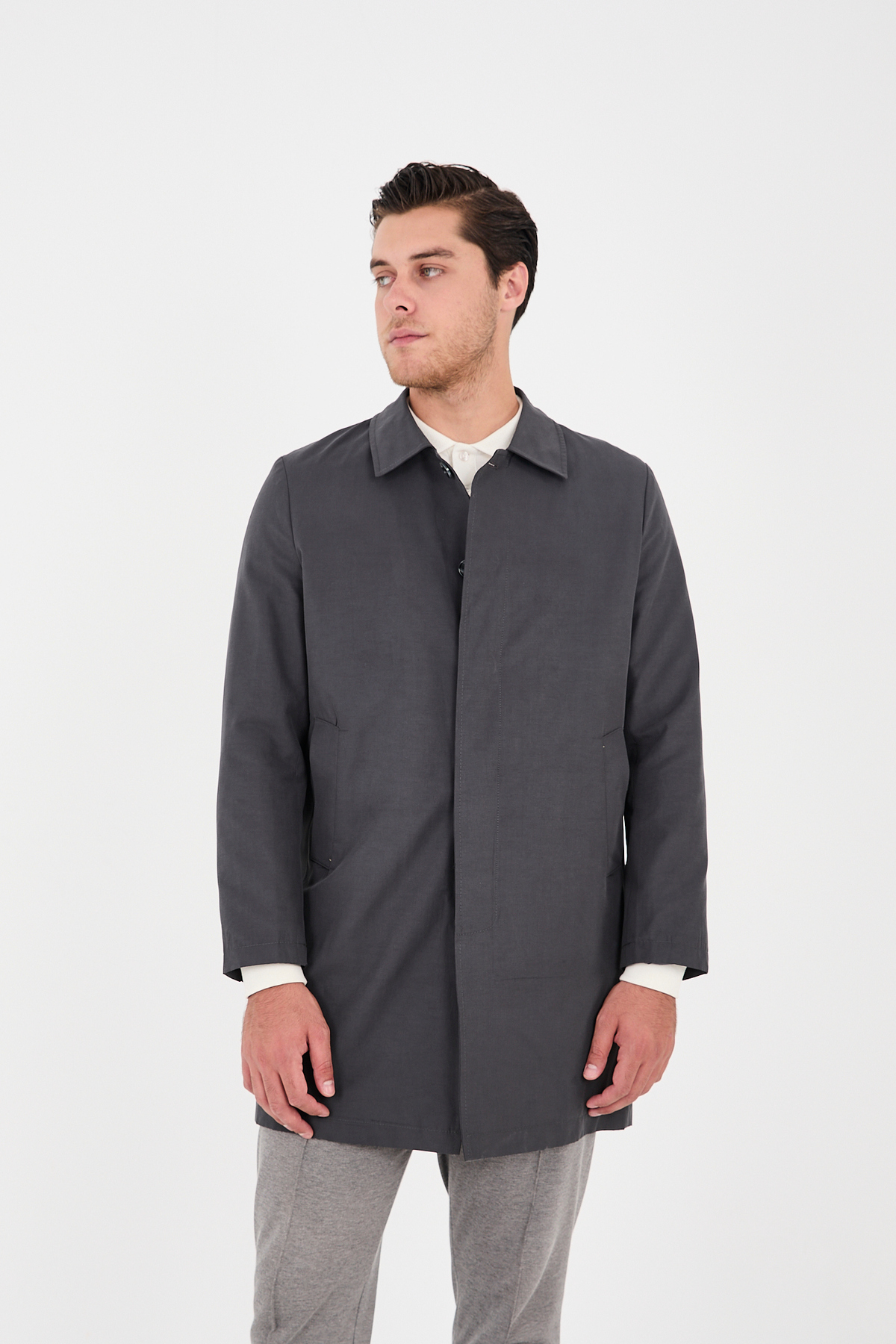 Frappoli Madrid Erkek Antrasit Bebe Yaka Baharlık Ceket-Trençkot