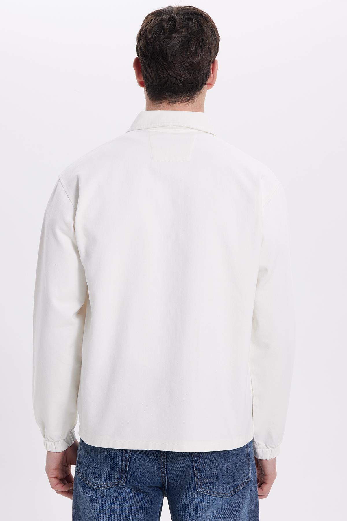 Tudors  Erkek Relax Fit Rahat Kesim Çift Cep Denim Beyaz Kot Mont Gömlek - Görsel 6