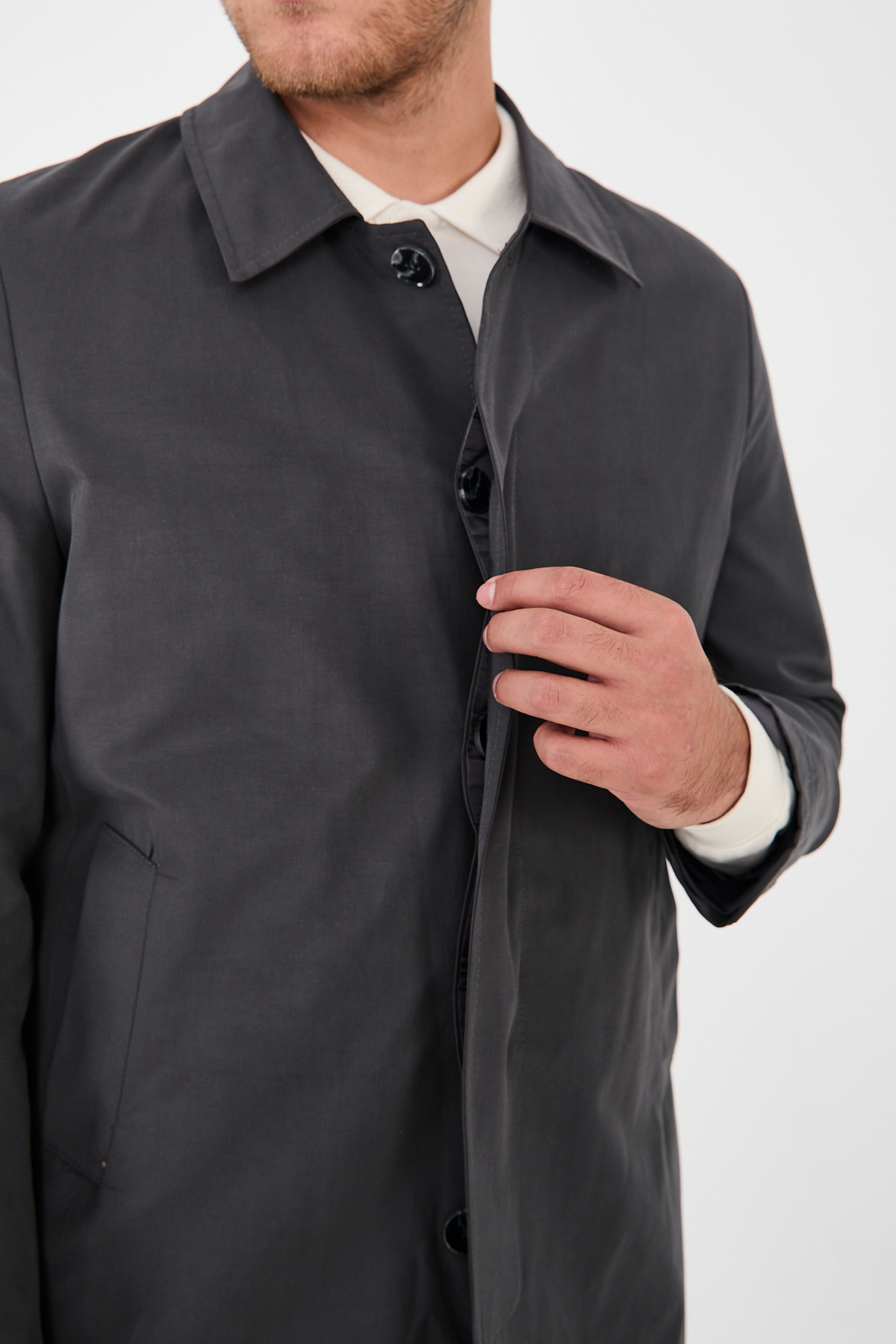 Frappoli  Madrid Erkek Antrasit Bebe Yaka Baharlık Ceket-Trençkot - Görsel 2