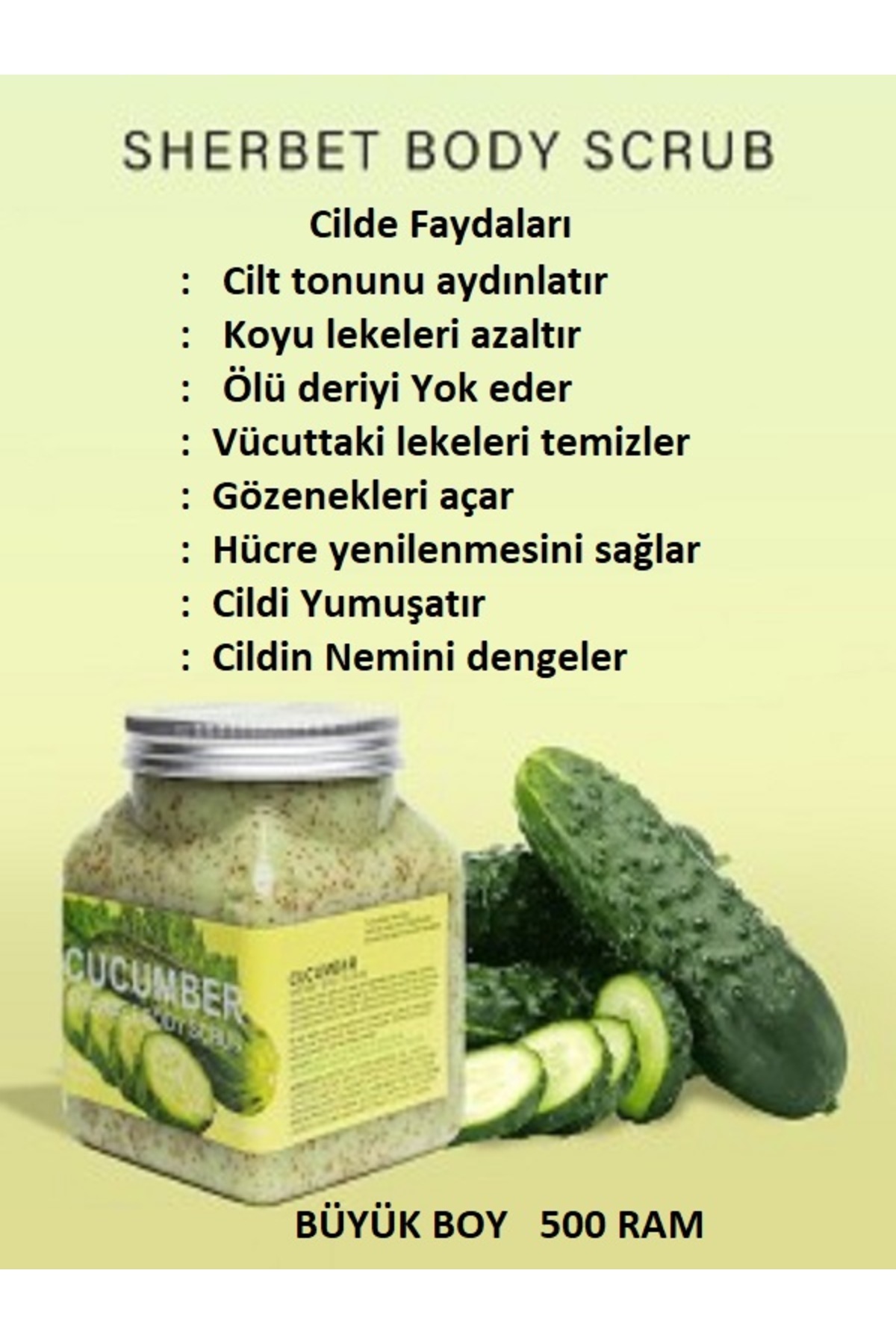Vücut Peelingi, Yüz Peelingi Doğal Bitkisel Aromatik Salatalık Özü Ferahlatıcı, Cucumber Body Scrub — 4566451454ERFG