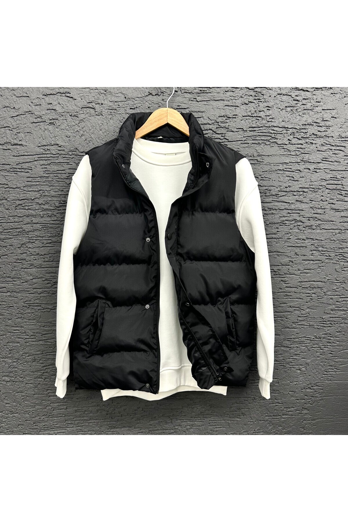 THEGENTMAN  Erkek Siyah Çıtçıtlı & Fermuarlı Yüksek Dolumlu Şişme Yelek