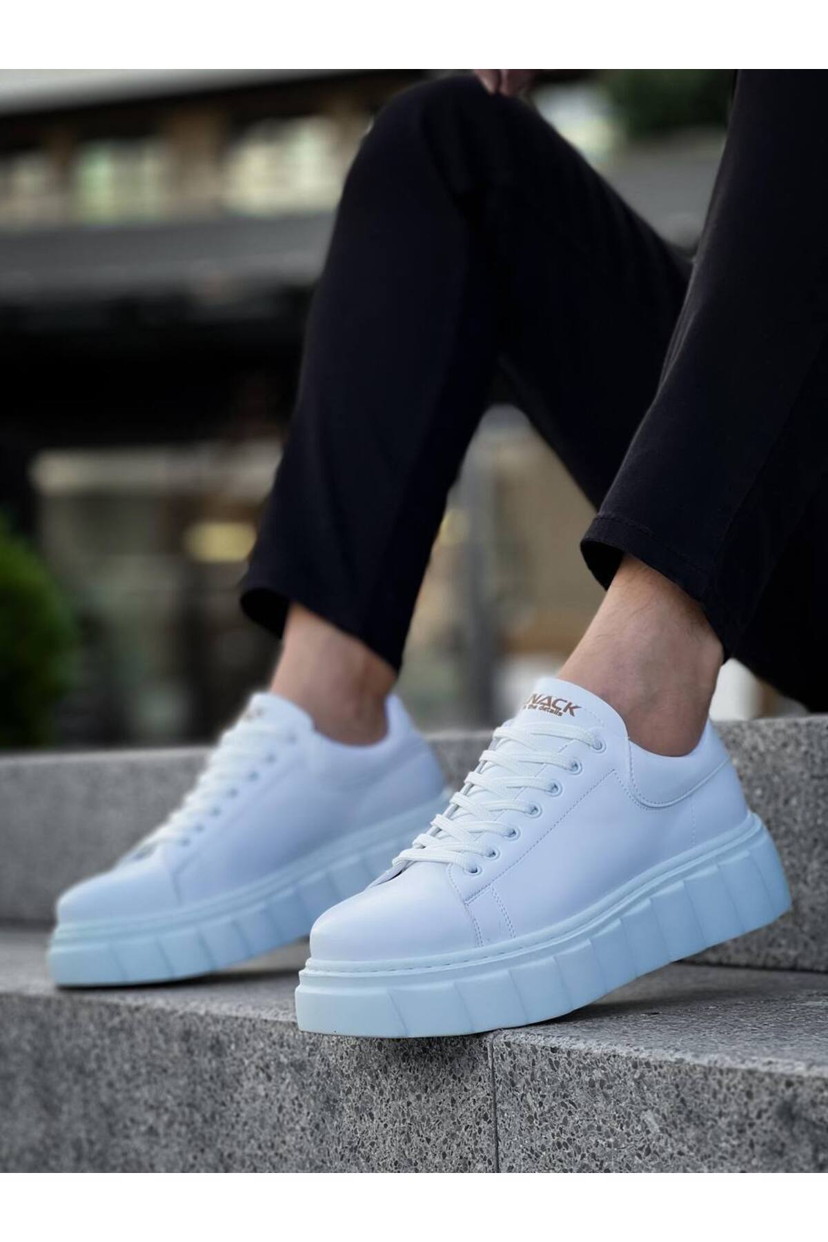YG044 Men's High Sole Lace-Up Skin Sports Sneaker Shoes CBT-White