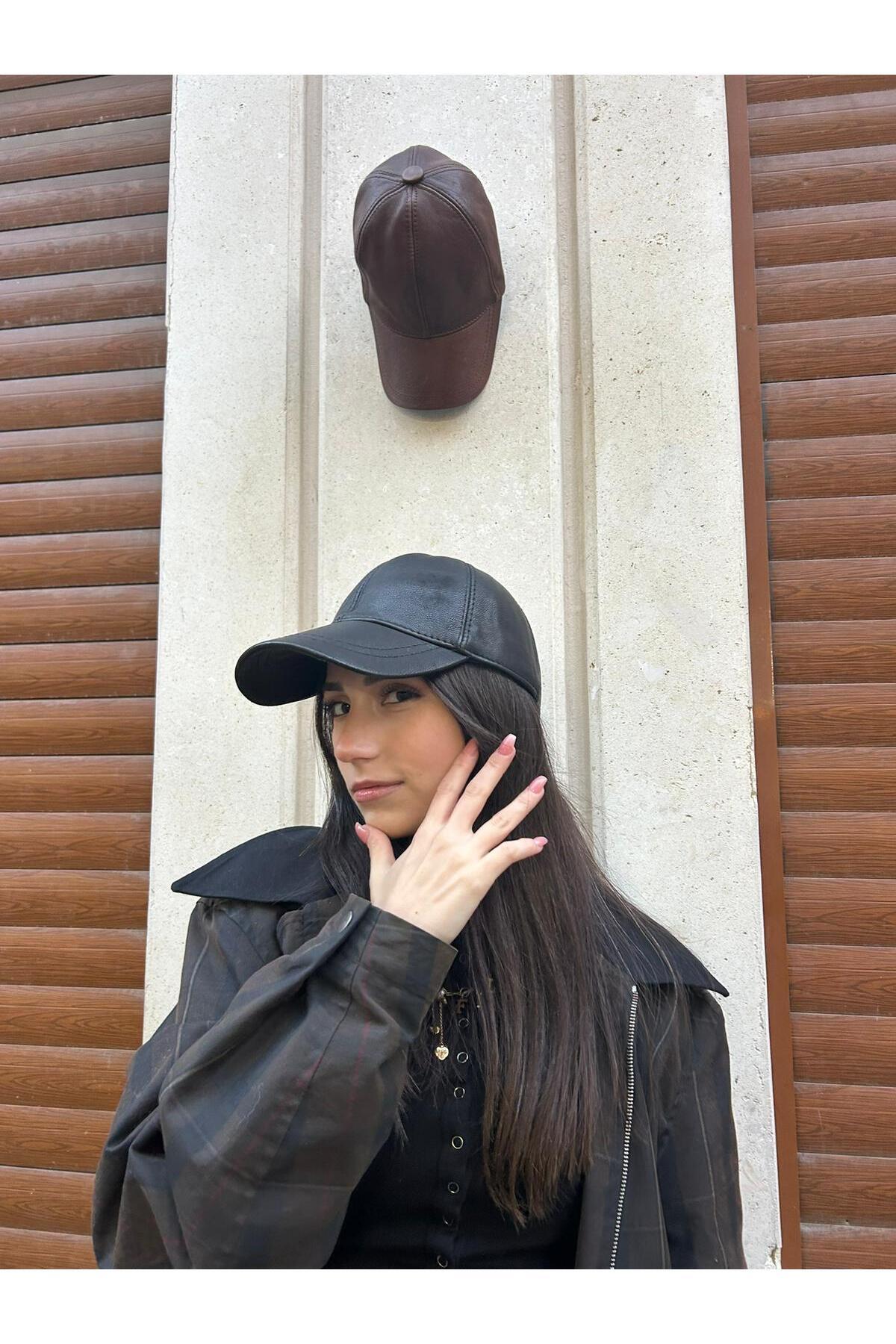 SHUDELOVE Kadın Gerçek Deri Siyah Şapka