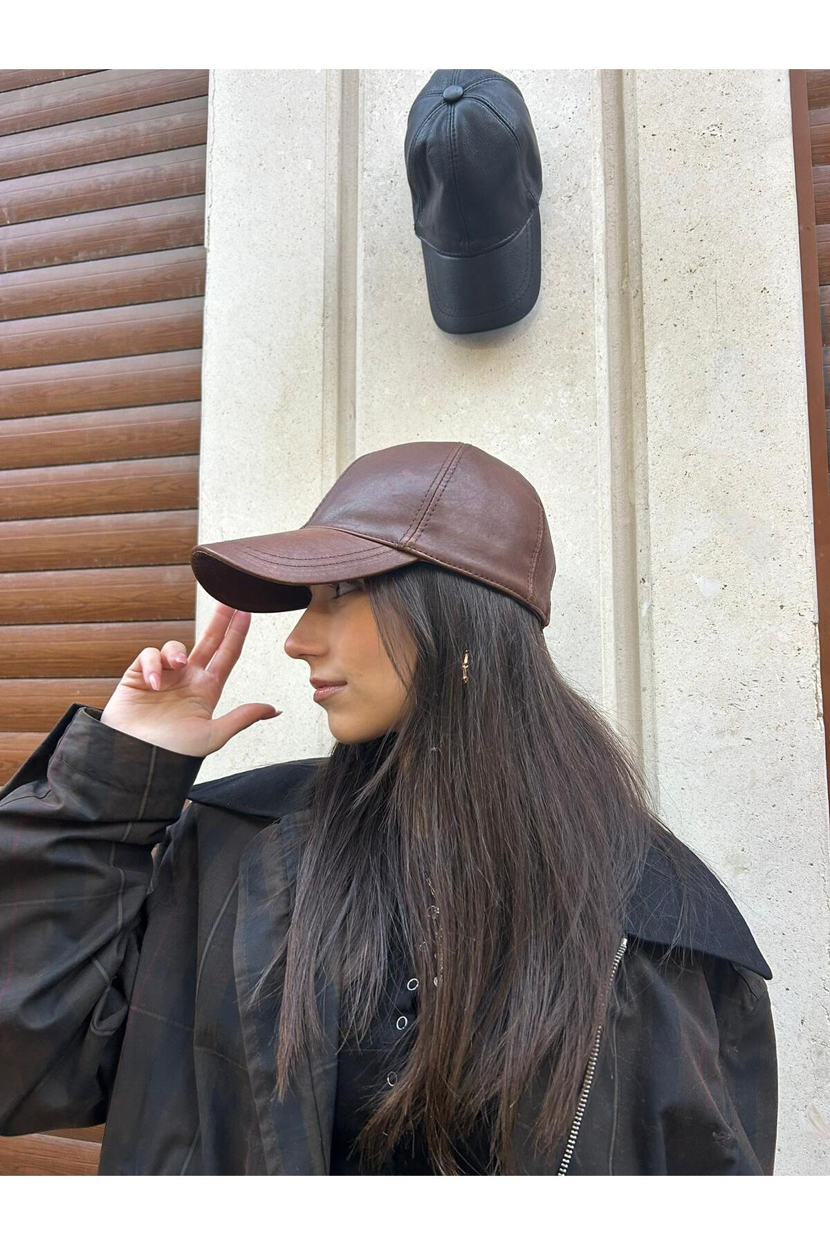 SHUDELOVE Kadın Gerçek Deri Siyah Şapka