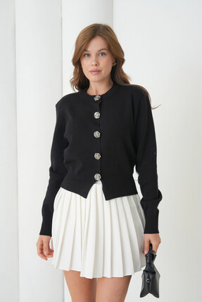 Park Karon Kadın Bisiklet Yaka Düğme Detylı Premium İplik Triko Ceket 12319.Crs