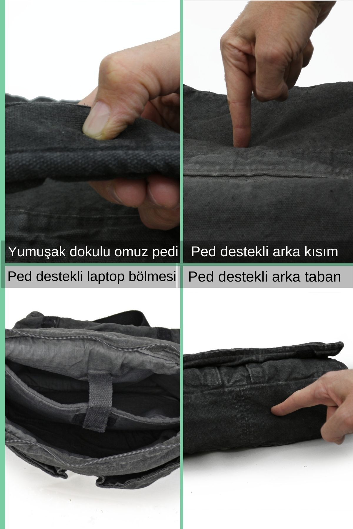 Cappadocia Vintage  4028 Siyah Salaş Omuz Çantası Pamuk Kanvas Postacı Laptop Okul Seyahat Günlük Vintage Retro - Görsel 7