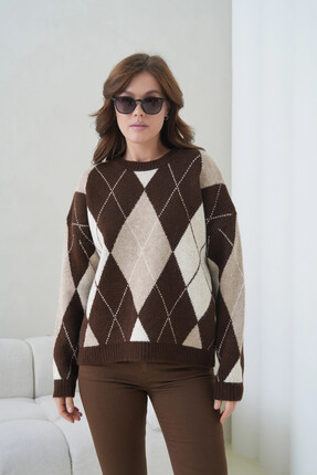 Park Karon Kadın Bisiklet Yaka Baklava Desenli Triko Kazak 8704Sw