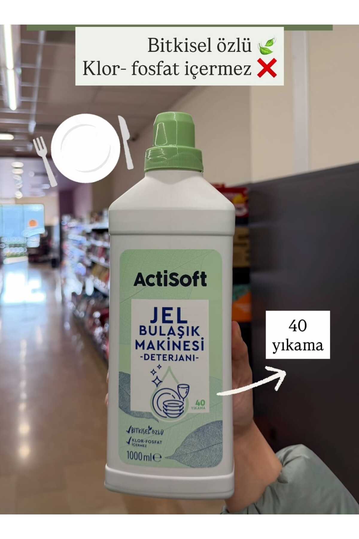 actisoft Bitkisel Özlü Jel Bulaşık Makinesi Deterjanı Klor ve