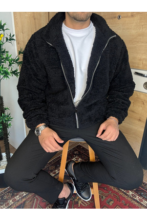 blucombin Erkek Peluş Mont Oversize Astarlı