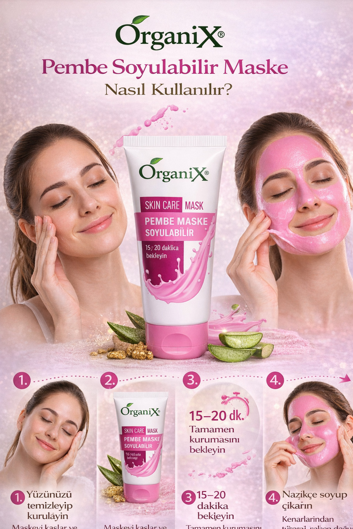 Arınma & Sıkılaştırma Bakım Seti | Soyulabilir Altın Yüz Maskesi + Pembe Peel Off Maske 2×150ml — organix-altın-pembe-2x150 — تصویر 4 از 7