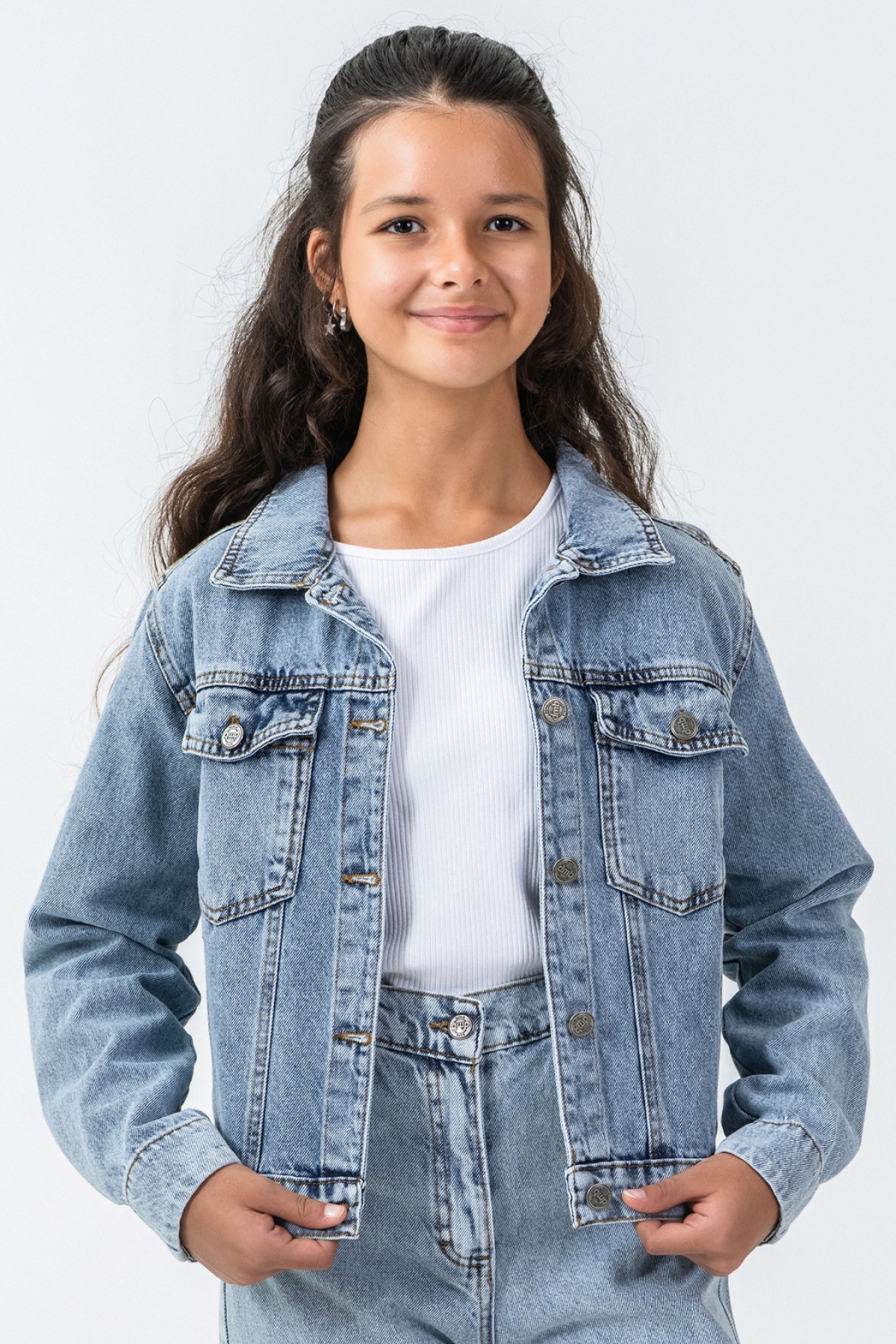 Dmb  Kız Çocuk Düğmeli Cepli Jean Kot Ceket