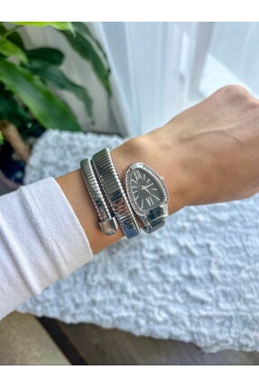 SİSSAKSESUAR Silver Yılan Kordonlu İçi Siyah Saat