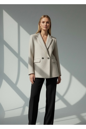 CEK mağazacılık Kadın Bej Kaşe Kruvaze Oversize Blazer Ceket