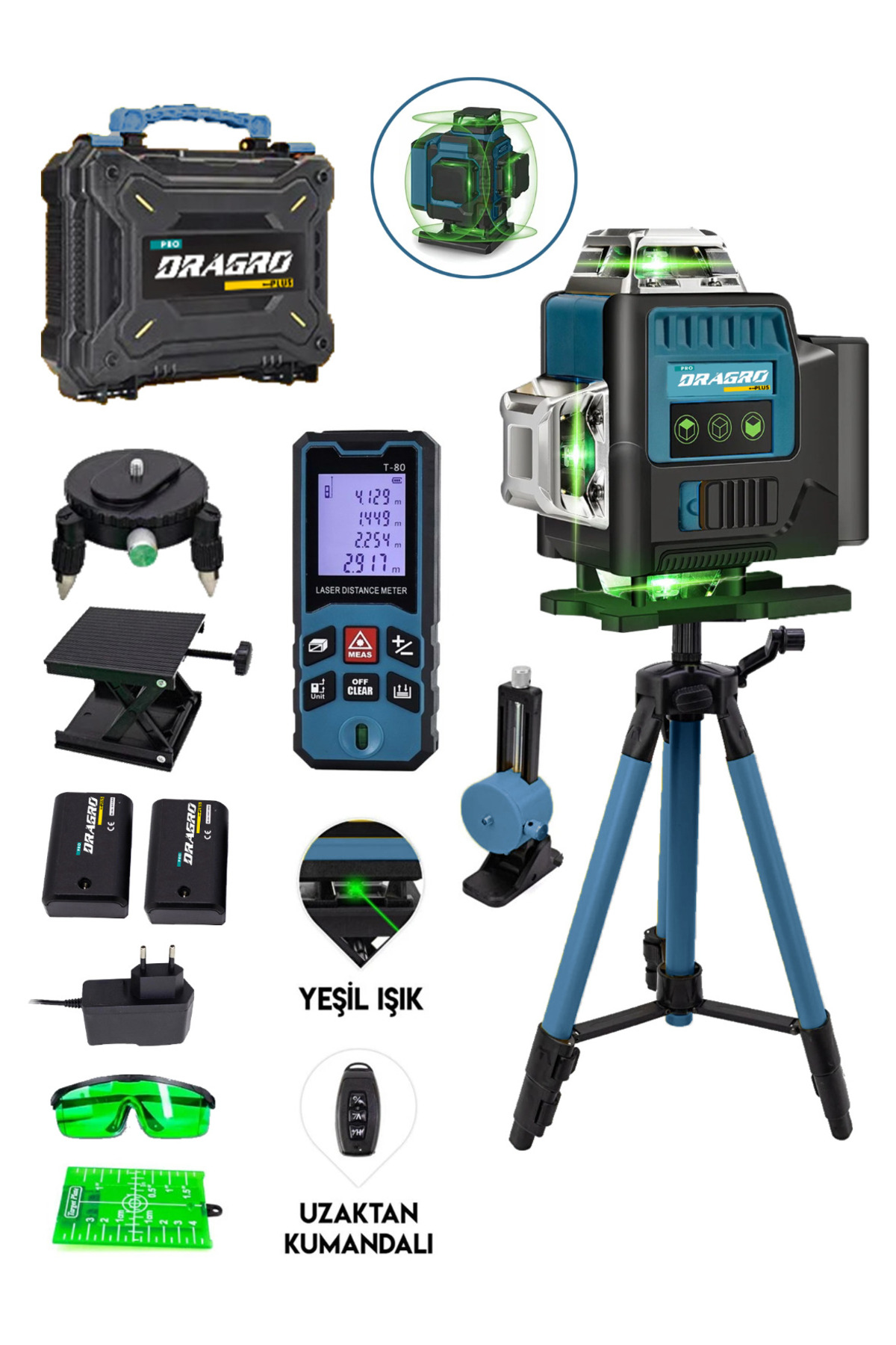 Dragro Lazer Metre + 16 Köşe Yeşil Lazer Hizalama Terazi 360