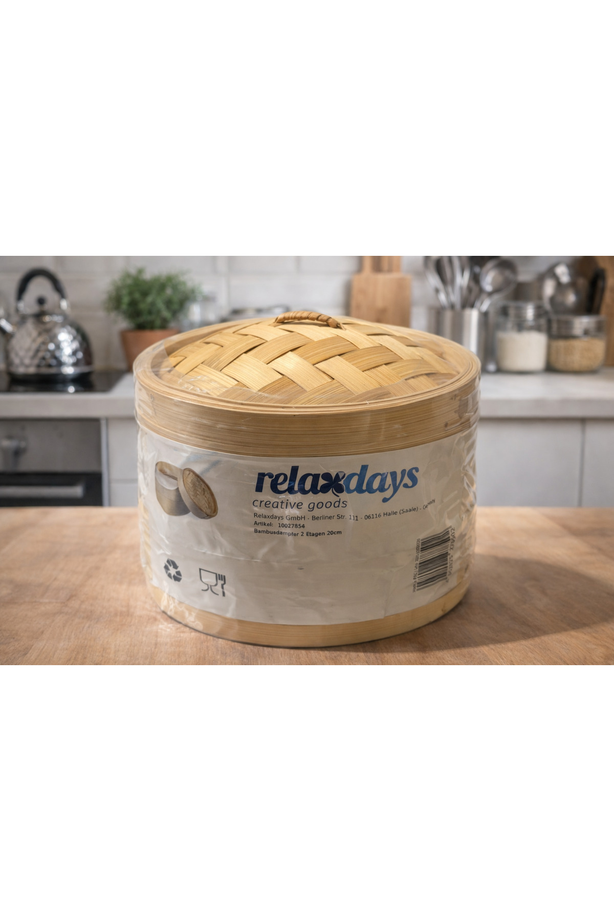 Relaxdays Bambu buharlı pişirici, 2 katlı, Asya buhar sepeti, Dim Sum, pirinç, buharlı pişirici