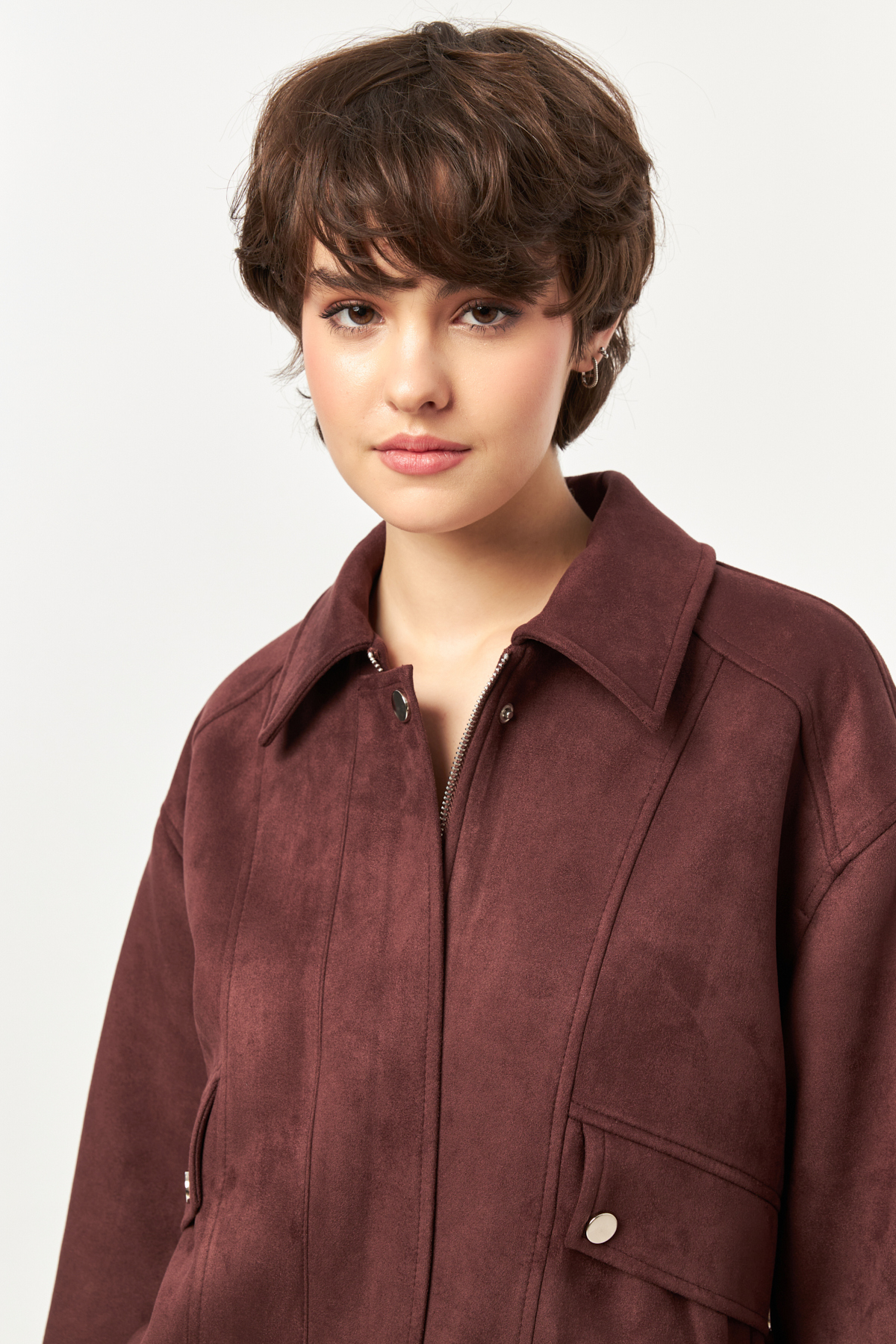 Nadrina  Şehirli Bomber Süet Mont - Görsel 8