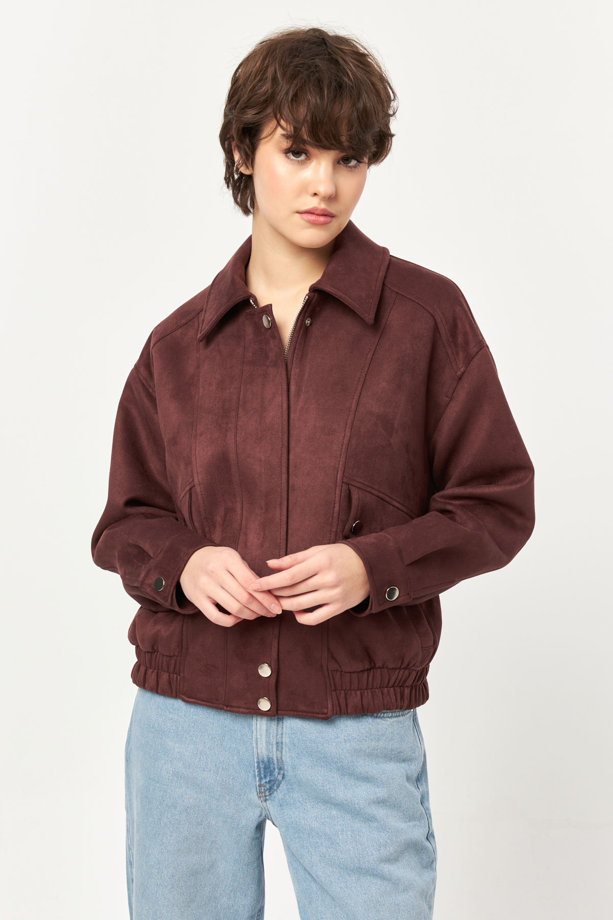 Nadrina  Şehirli Bomber Süet Mont - Görsel 9