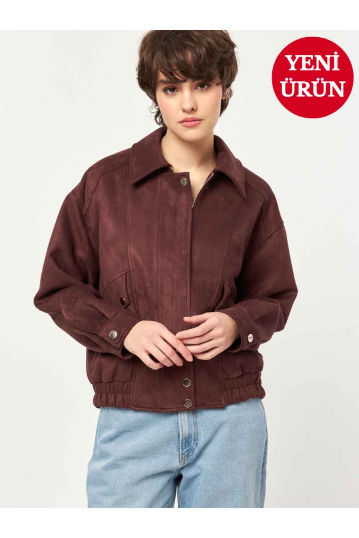 Nadrina  Şehirli Bomber Süet Mont - Görsel 3
