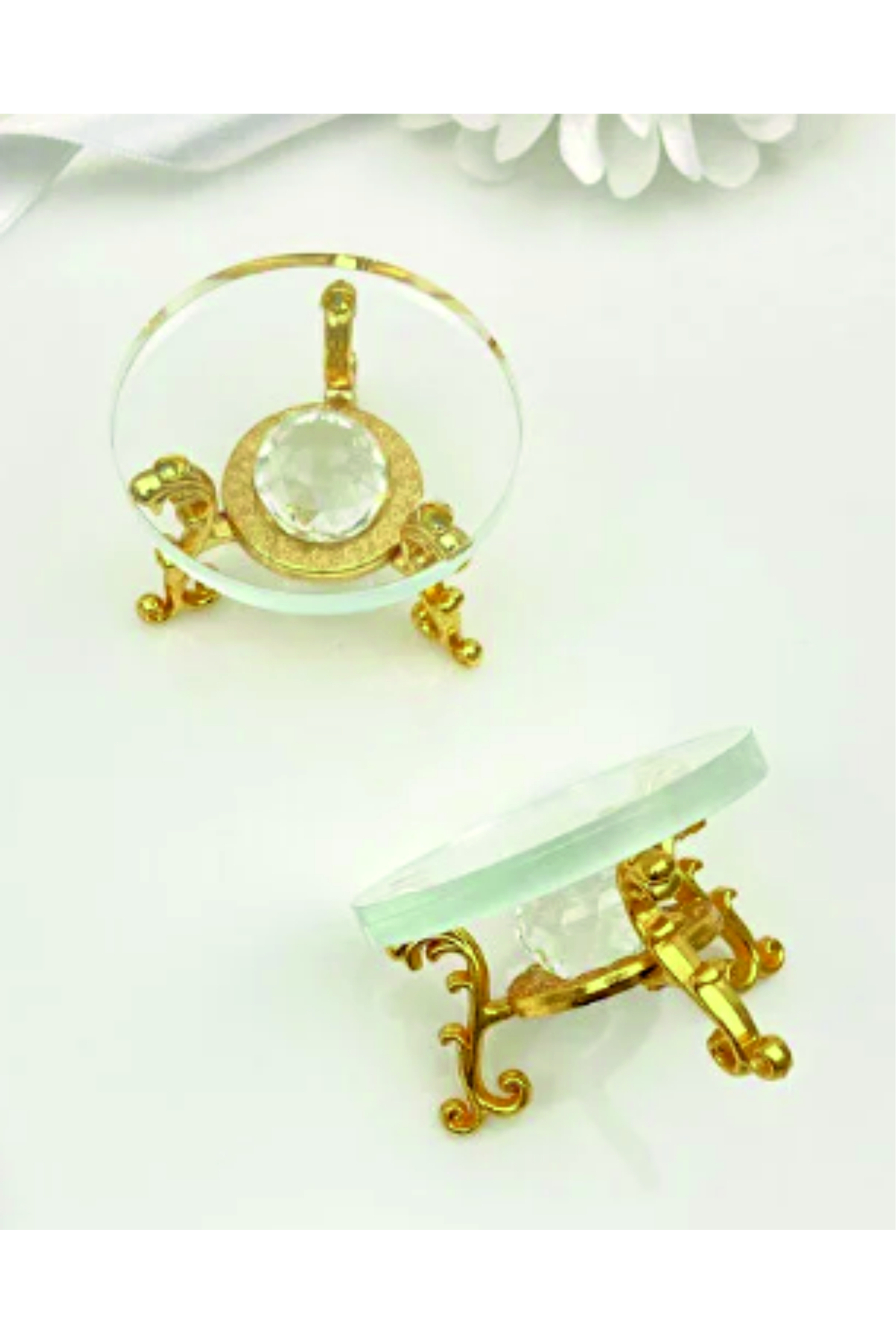 APAYDIN ÇEYİZ Cam Yüzük Yükseltici Söz ve Nişan Tepsi Gold , Yüzüklük: 7x7x4 CM 2 ADET