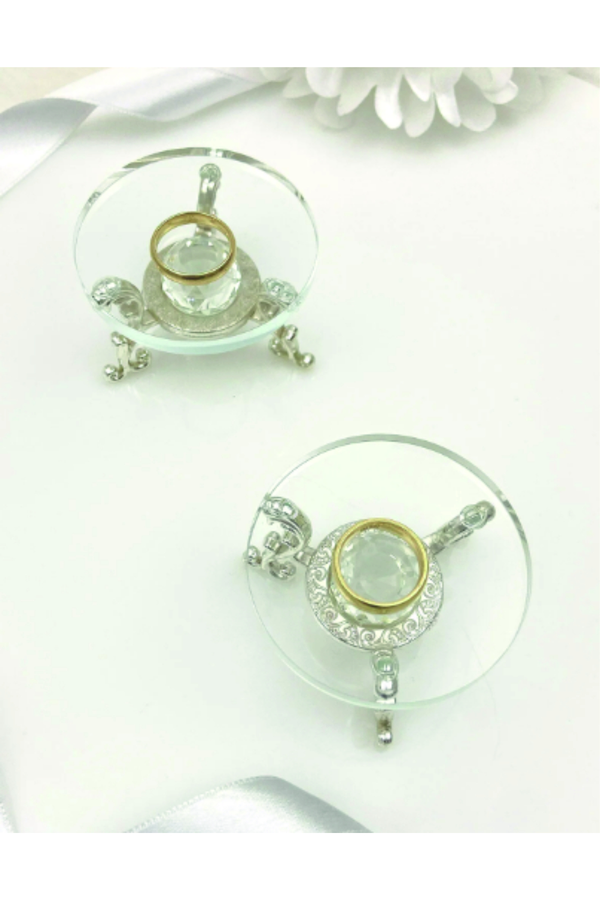 APAYDIN ÇEYİZ Cam Yüzük Yükseltici Söz ve Nişan Tepsi Gümüş , Yüzüklük: 7x7x4 CM 2 adet