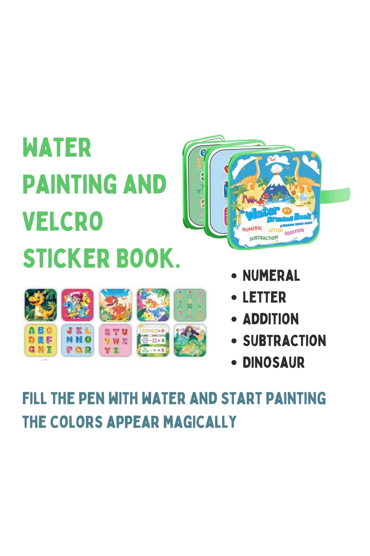 کتاب نقاشی و برچسب آبی قابل استفاده مجدد – سبز – بدون ایجاد بههمریختگی – اسباببازی آموزشی