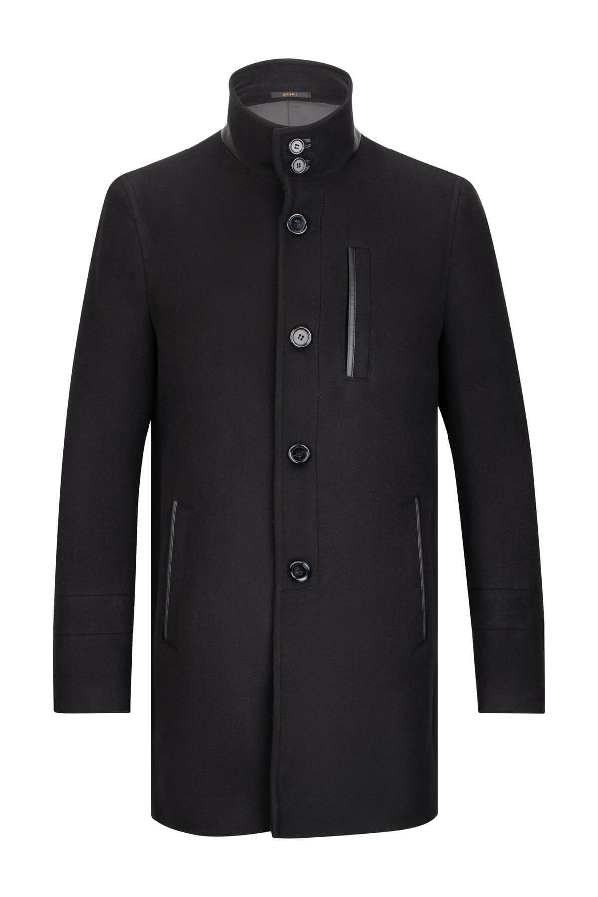 SAYKI Siyah Slim Fit Hakim Yaka Yünlü Palto