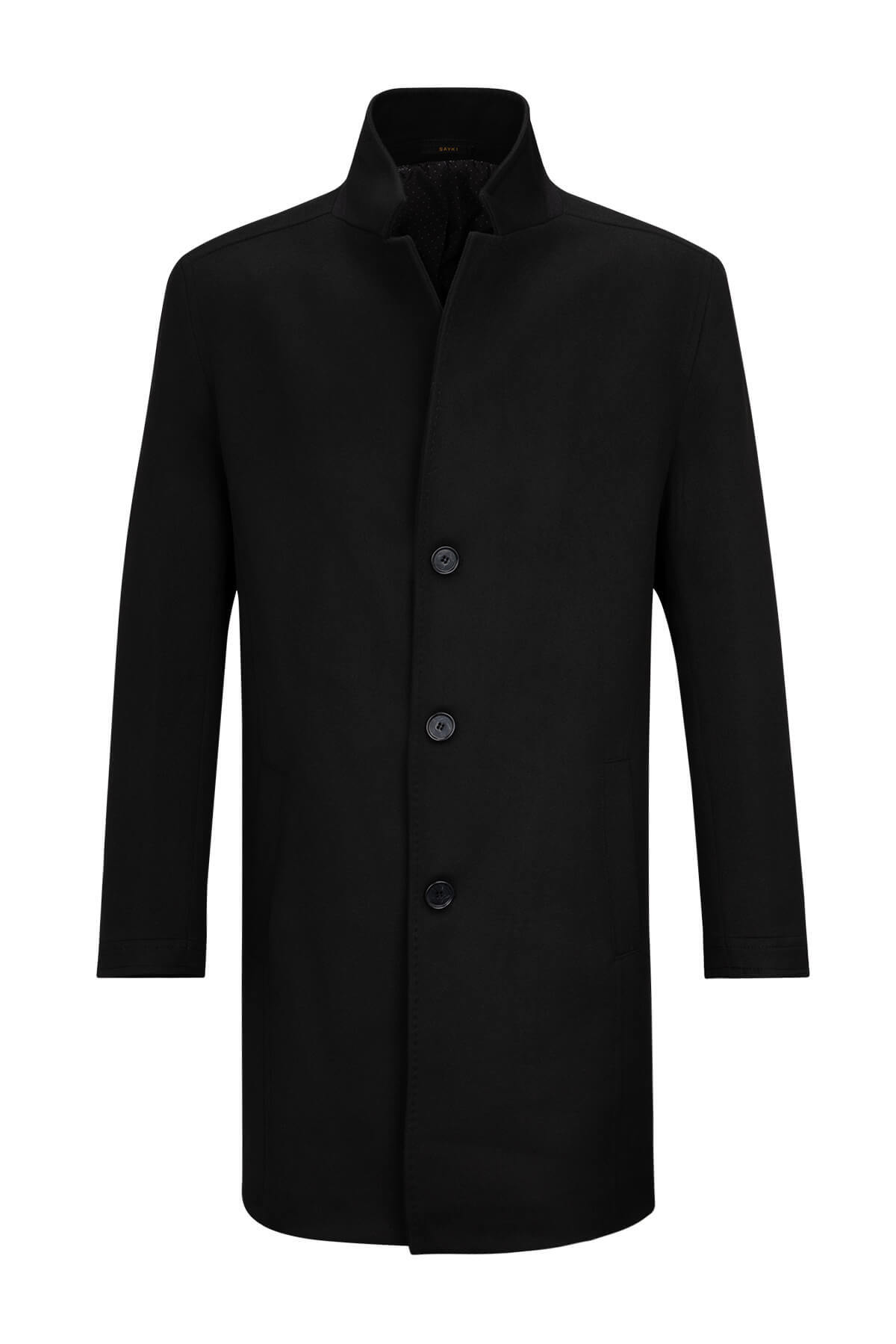 SAYKI Siyah Slim Fit Ceket Yaka Kaşe Palto