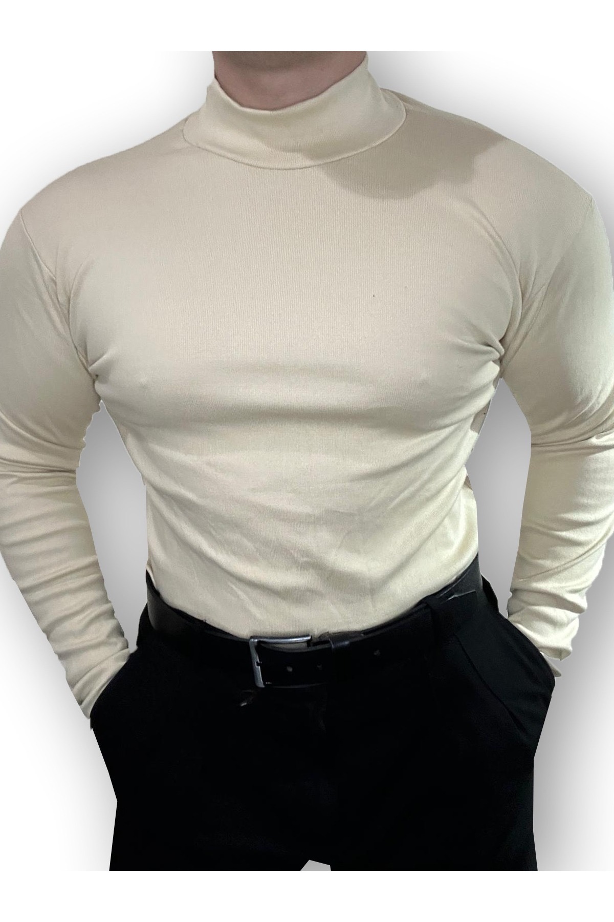 Ventuno Giyim Uzun Kollu Yarım Boğazlı Balıkçı Yaka Likralı Penye Badi Body