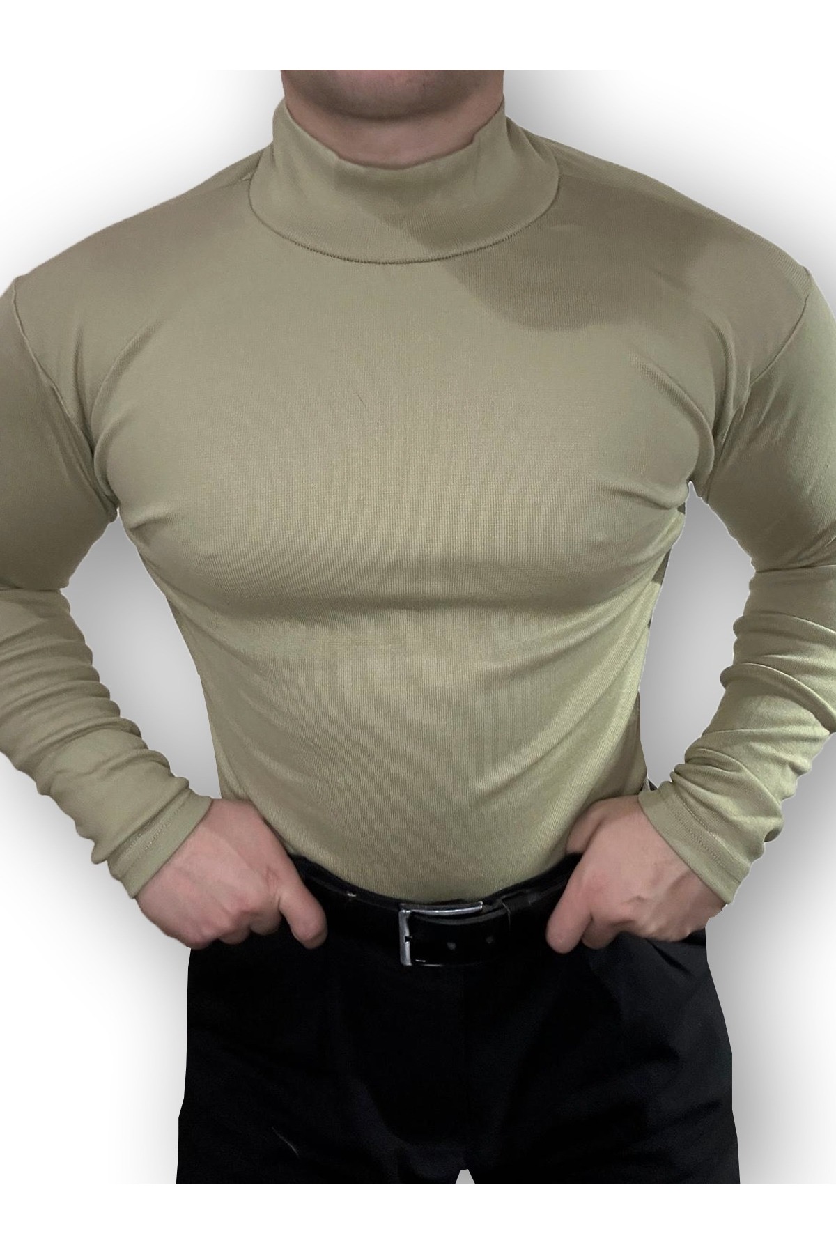 Ventuno Giyim Uzun Kollu Yarım Boğazlı Balıkçı Yaka Likralı Penye Badi Body