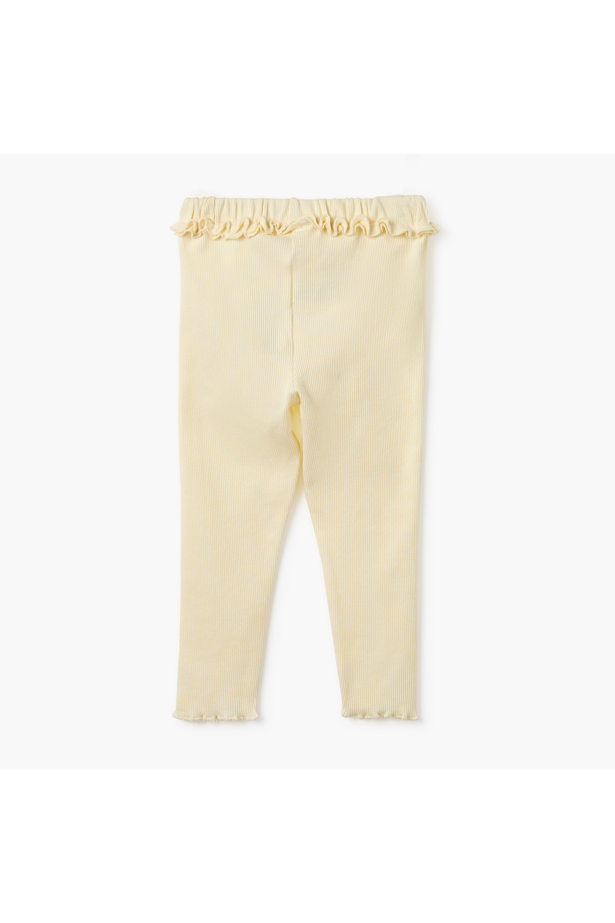 Juniors Ribbed Leggings with Lettuce Hem and Ruffled Waistband